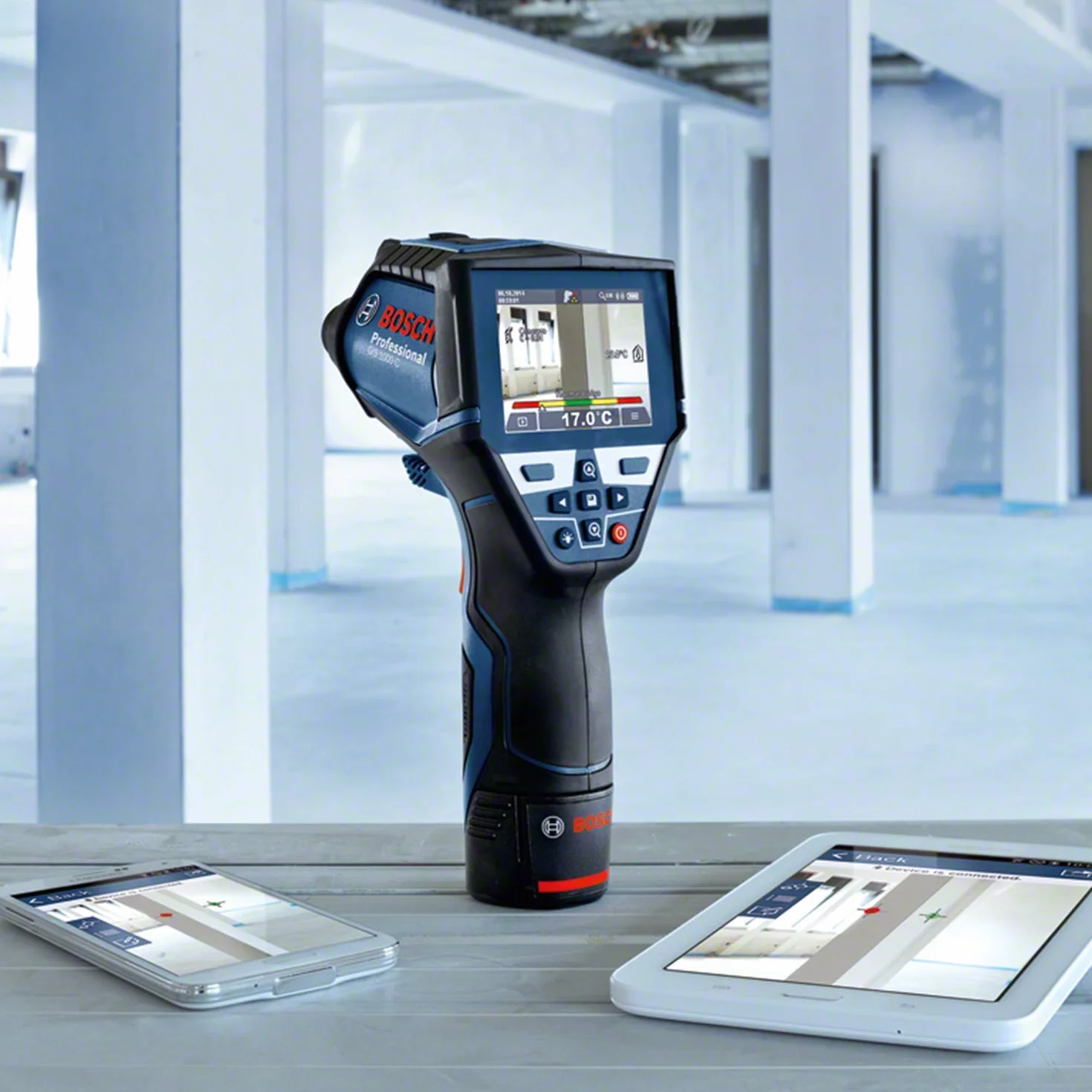 Bosch Professional Termometr na podczerwień GIS 1000 C (funkcja aplikacji, zakres temperatury: –40°C do 1000°C, 4 baterie AA, opakowanie kartonowe)