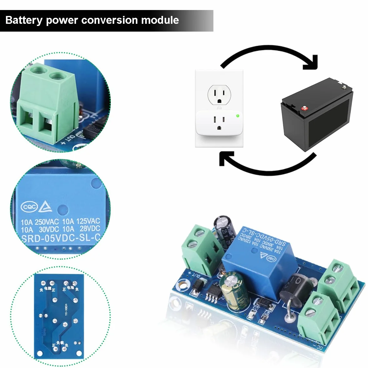 Moduł przełącznika zasilania DC 5V-48V 10A wyłącznik awaryjny z przewodami 20AWG