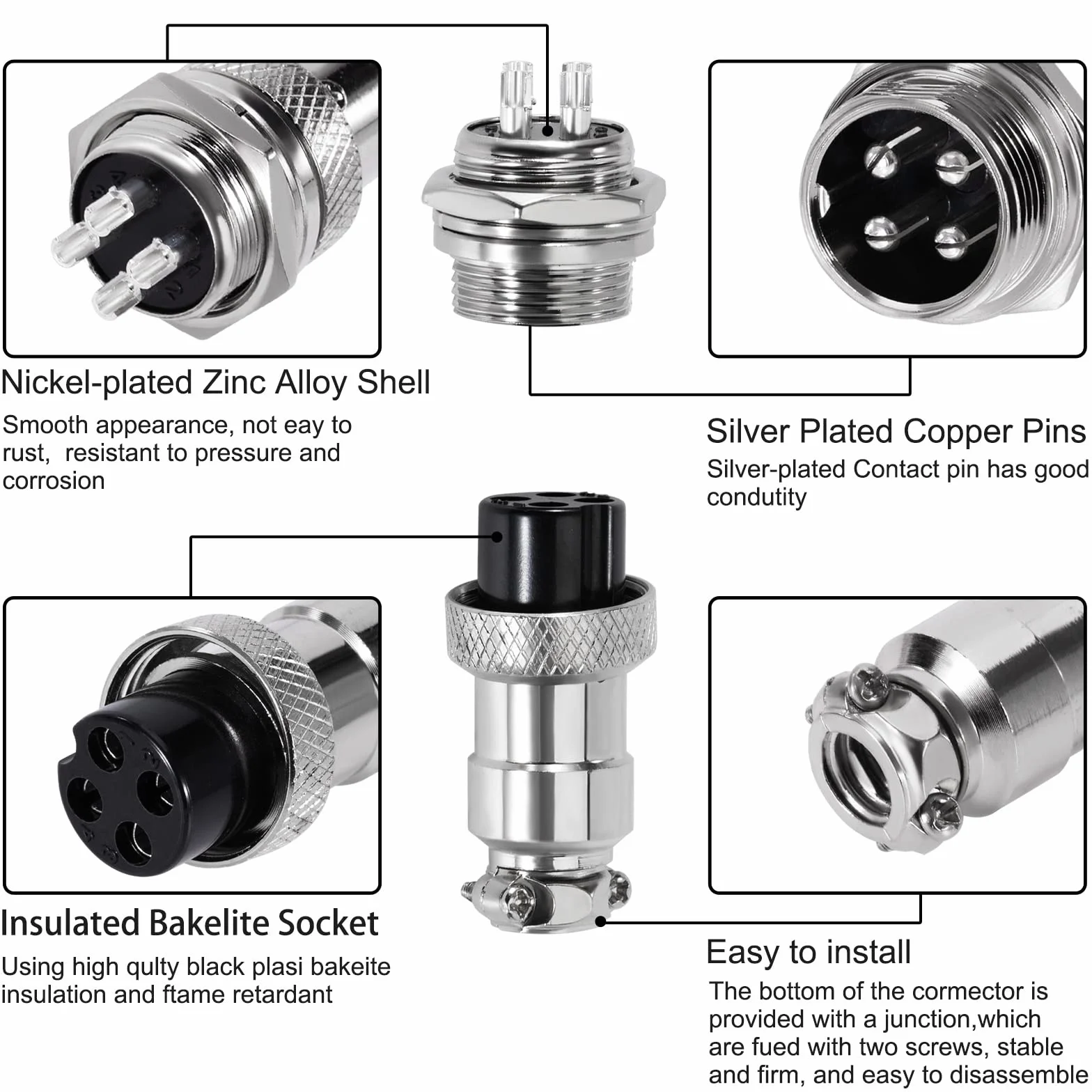 GX16 4-pinowe złącze lotnicze panel metalowy 16 mm żeńskie i męskie 5 par
