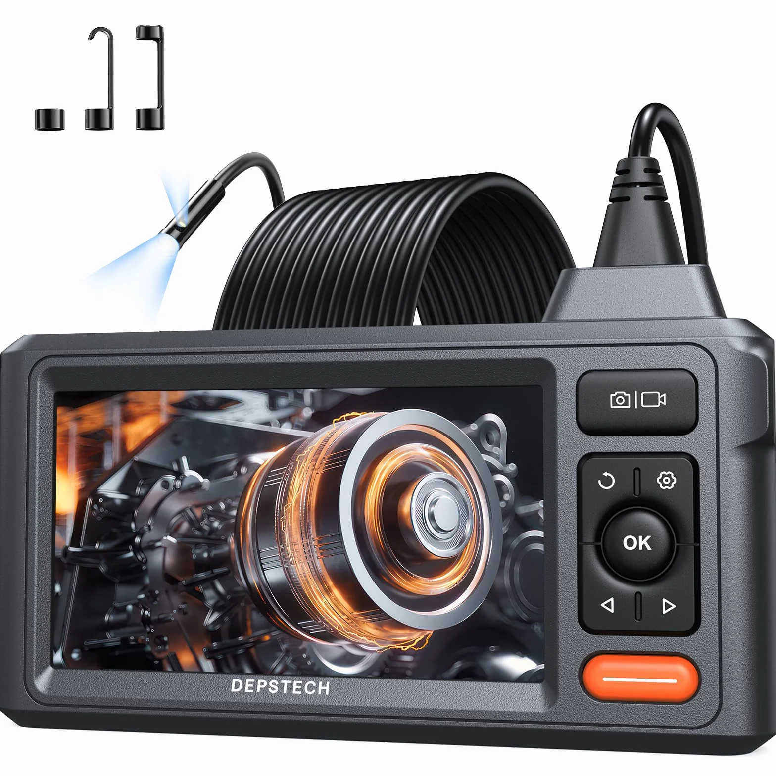 Kamera endoskopowa z oświetleniem, DEPSTECH 1080P, podwójny obiektyw 5,0 cali, ekran IPS, kamera inspekcyjna IP67 wodoodporna, 5m kamera wężowa, kamera przemysłowa, rurowa, kanałowa 5M