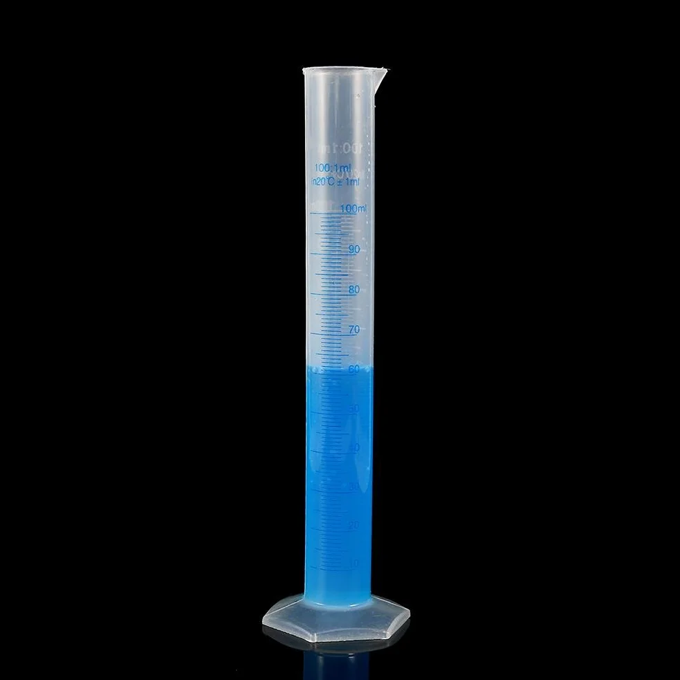 Cylinder z podziałką z tworzywa sztucznego 100 ml polipropylen szeroka podstawa zwężana wylewka