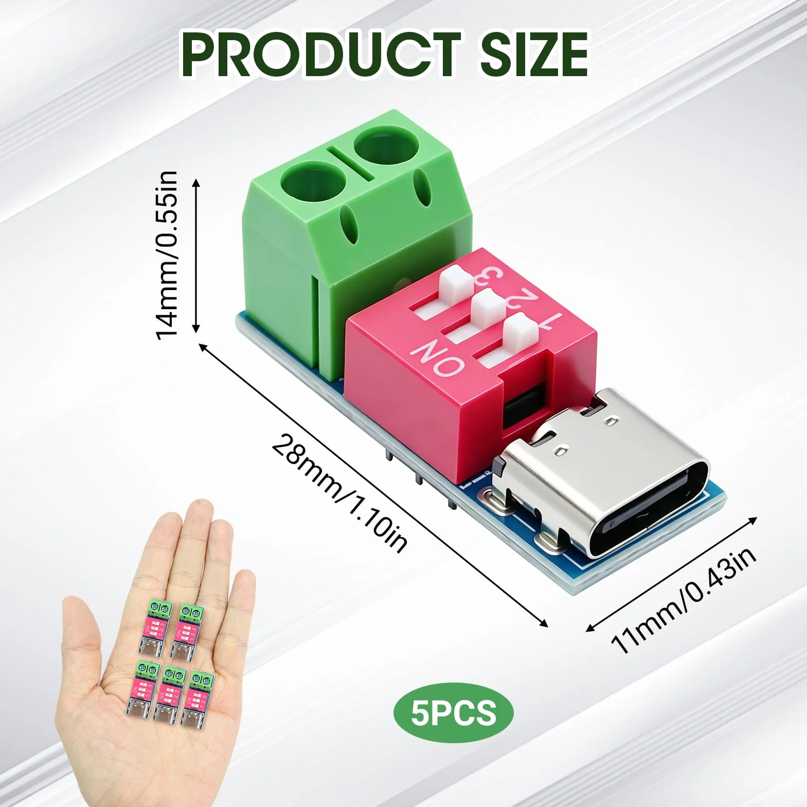 5 sztuk USB C PD Wyzwalacz Moduł,PD/QC Decoy Board z DIP,Wyzwalacz Napięcie Regulowane 5V/9V/12V/15V/20V,Moduł Dostawy Doładowania 100W dla DIY,Laboratorium i Testowanie