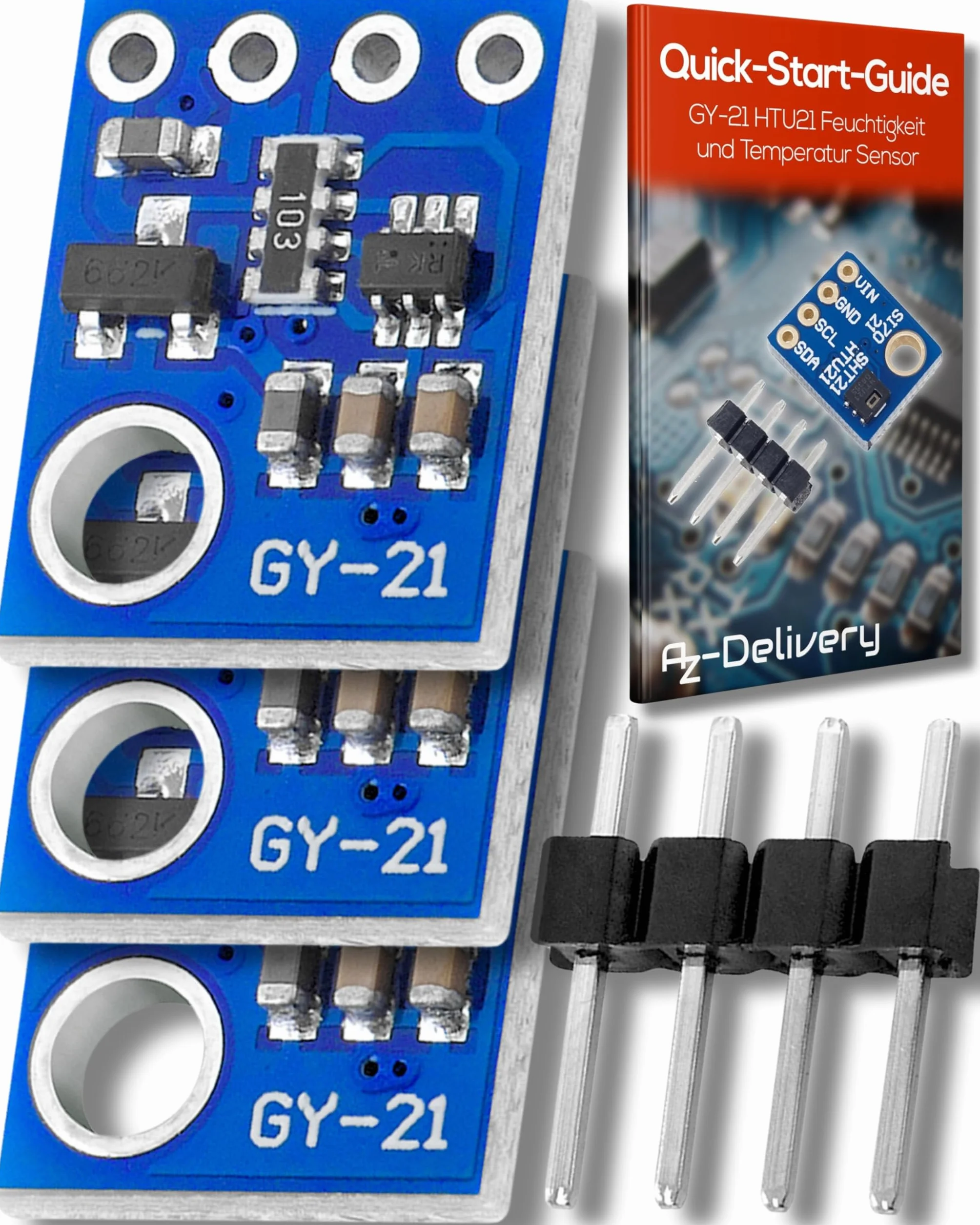 AZDelivery 3 x GY-21 HTU21 Czujnik wilgotności i temperatury kompatybilny z Arduino i Raspberry Pi w tym e-Book!