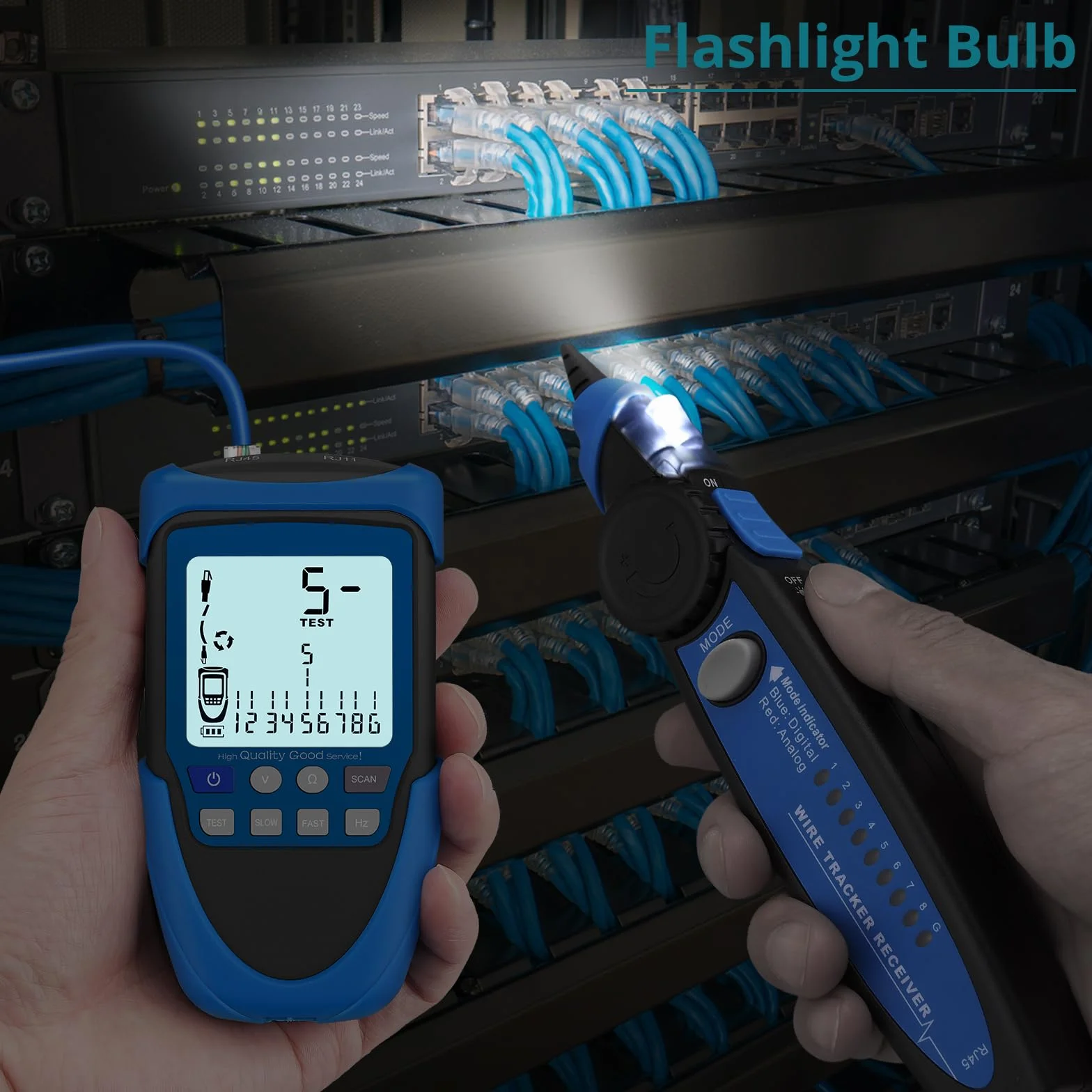 Tester kabli sieciowych POE/RJ45, wielofunkcyjny tester sieci z LCD, kablem CAT5/CAT5e/CAT6/Cat7/Cat8, detektorem zwarcia, krzyżowym i przerwanym