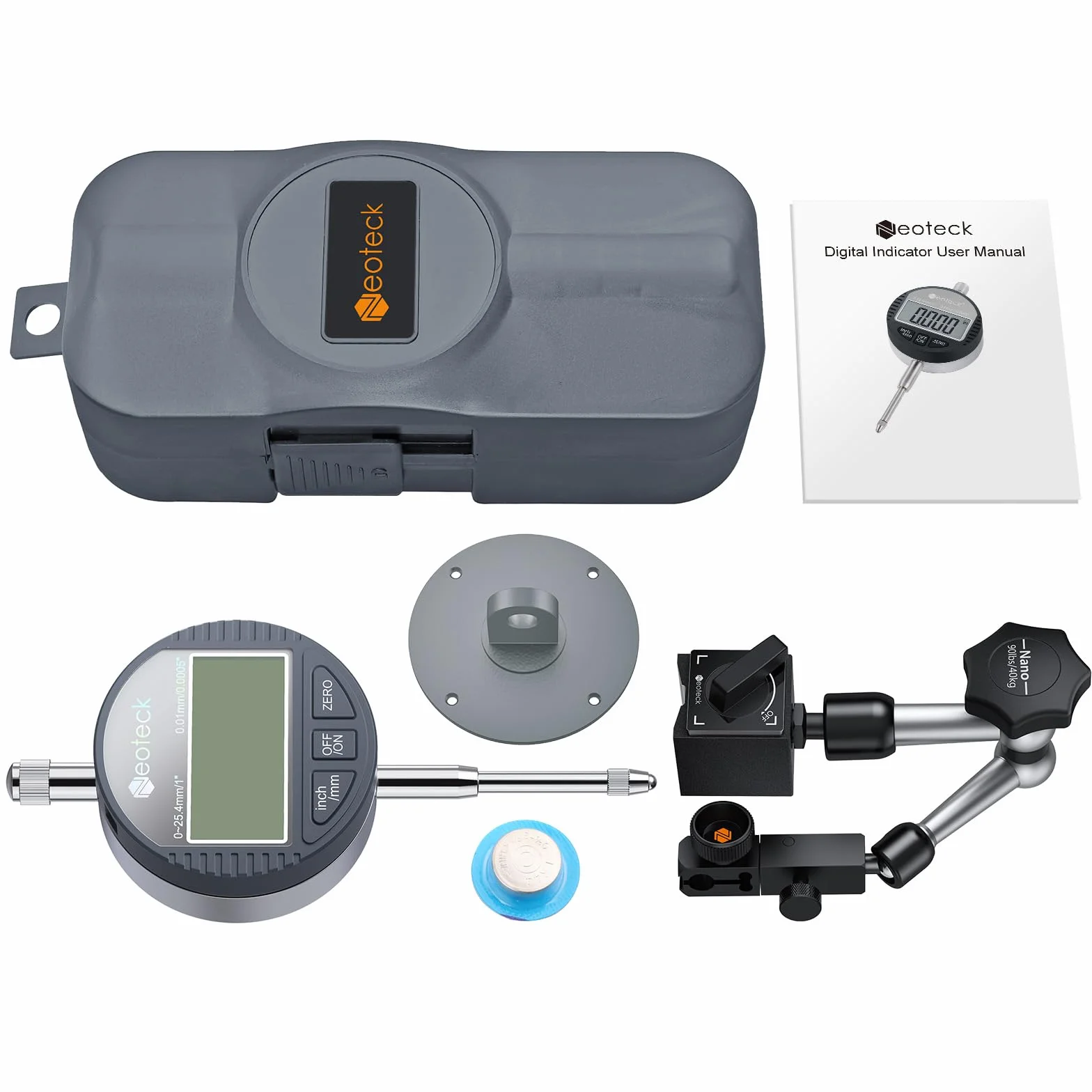 Neoteck Cyfrowy Zegar Pomiarowy 25,4 mm 0,01 mm z Walizką