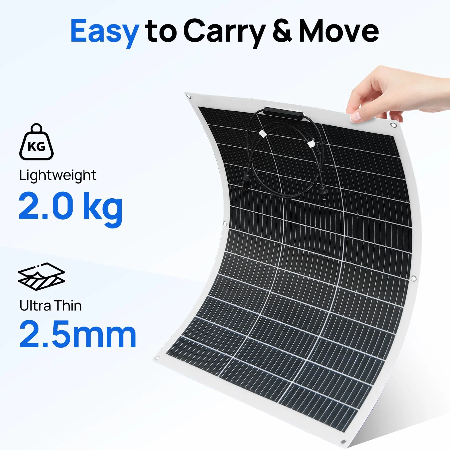ECO-WORTHY Panel słoneczny 130 W 12 V, elastyczny monokrystaliczny panel słoneczny, moduł słoneczny z kablem ładującym do kampera, samochodu, łodzi, akumulatorów 12 V