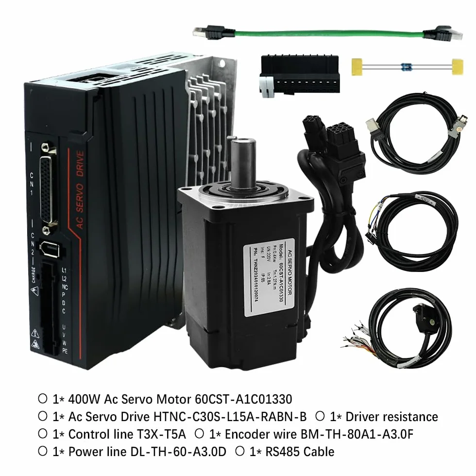 Silnik serwo 60CST-A1C01330 400W 1.27N.m 2.8A AC Servo Drive HTNC-C30S-L15A-RABN-B 220V RS485