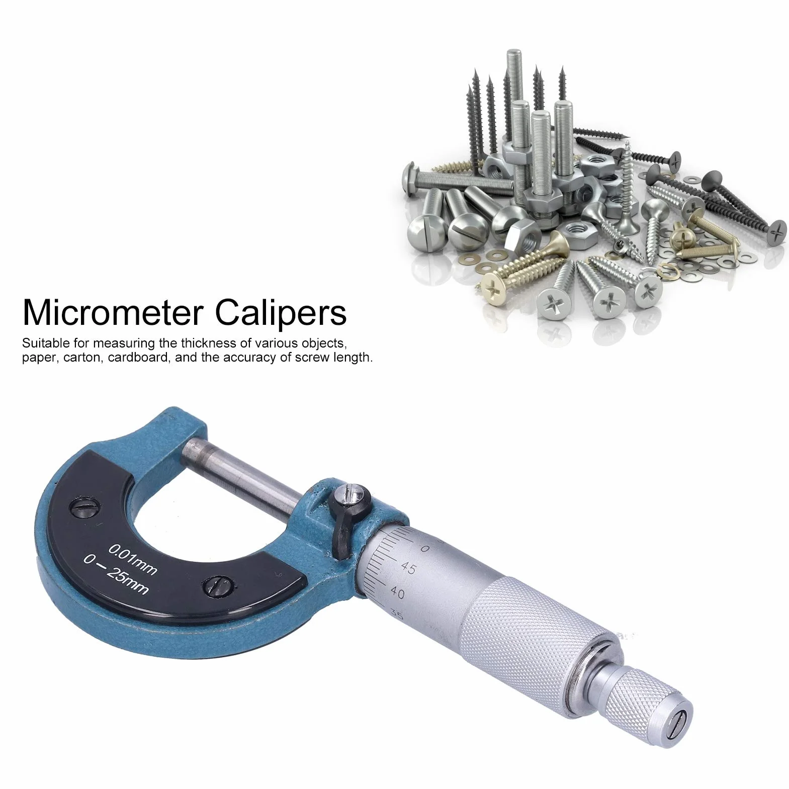 Przymiar Mikrometryczny, Mikrometr Zewnętrzny, 0-25mm Zakres 0,01mm Rozdzielczość 0,03mm Dokładność Profesjonalny Miernik Grubości, Wysoka Jakość Zewnętrzny Mikrometr Metryczny