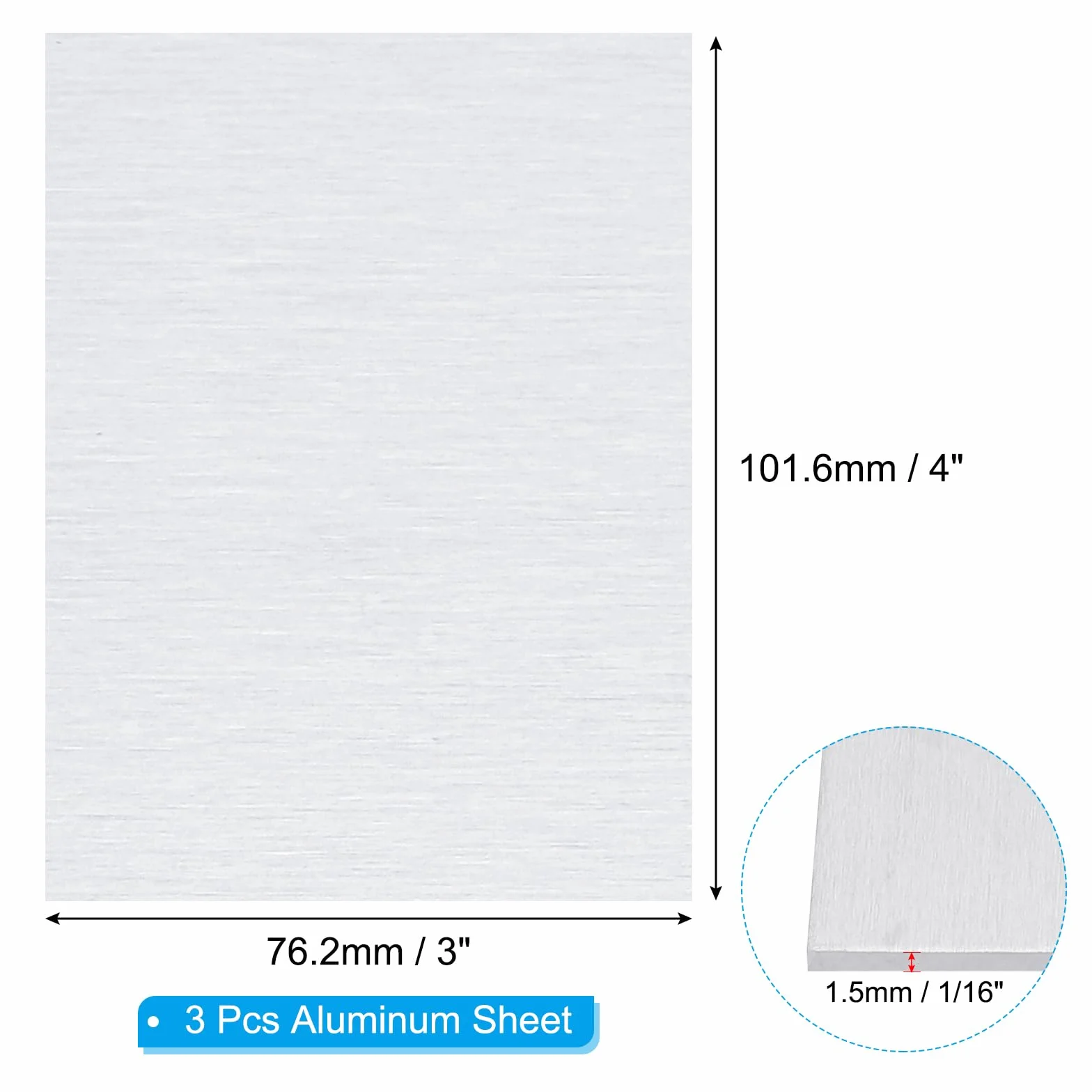 PATIKIL 6061 blacha aluminiowa T651 4 x 3 x 1/16 cala 3 cale 3 szt. aluminiowa płaska płyta aluminiowa z folią ochronną, prostokąt termiczny 1,5 mm, do rzemiosła przemysłowego