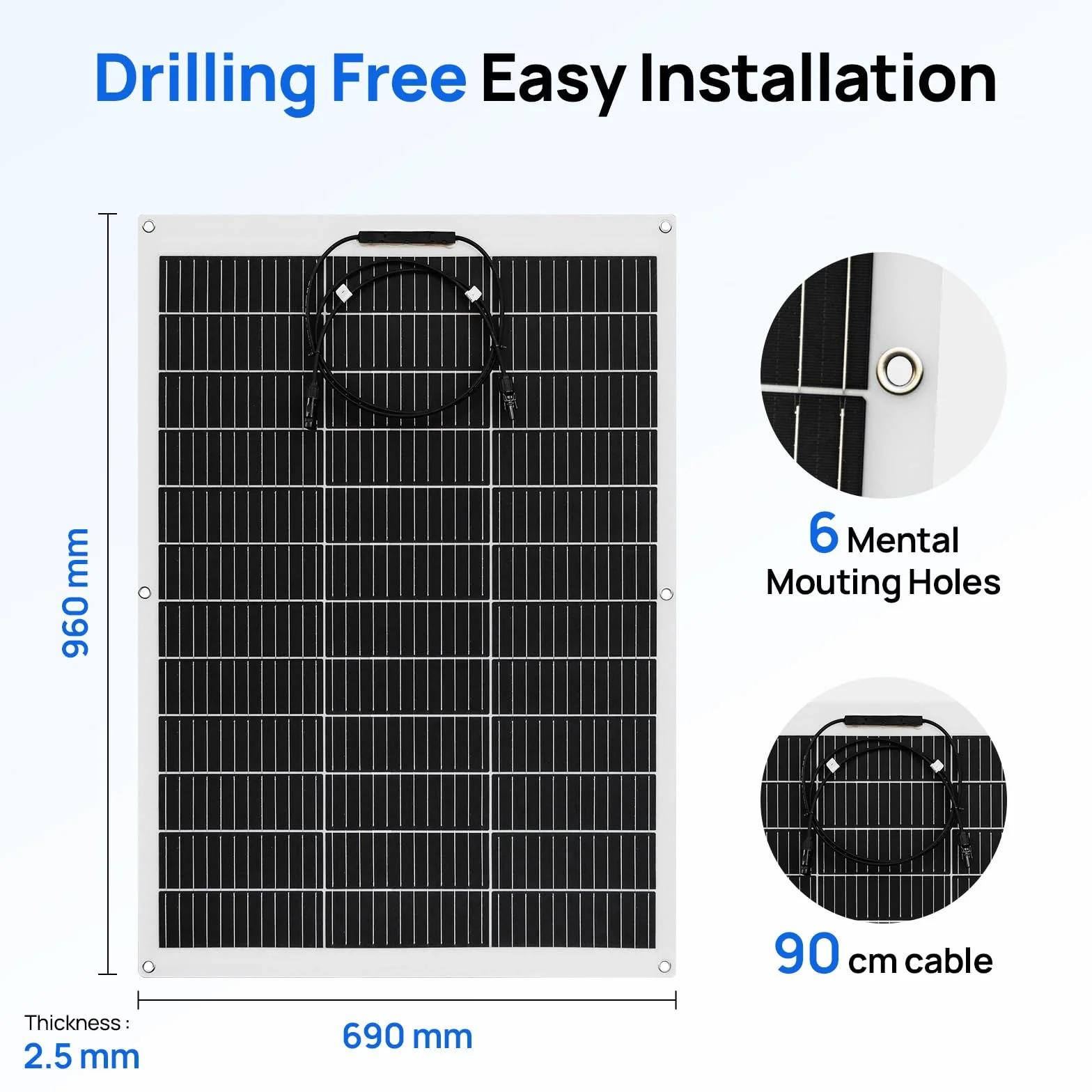 ECO-WORTHY Panel słoneczny 130 W 12 V, elastyczny monokrystaliczny panel słoneczny, moduł słoneczny z kablem ładującym do kampera, samochodu, łodzi, akumulatorów 12 V