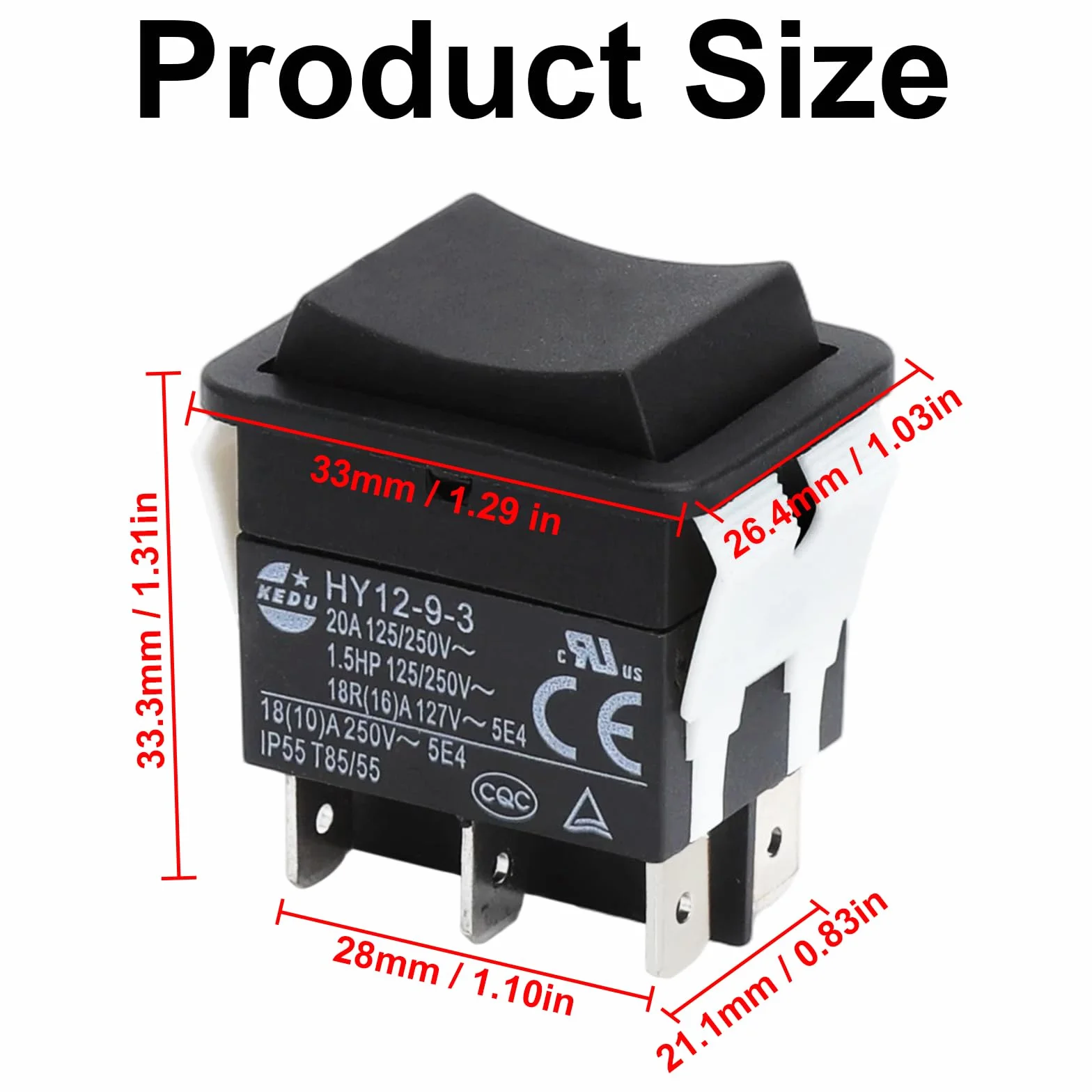 HENGBIRD 6-biegunowy przełącznik kołyskowy HY12-9-3 przełącznik przyciskowy 125/250 V 20 A 2HP przycisk wyłączony na industrialny elektryczny przełącznik Ripper do elektronarzędzi przemysłowych