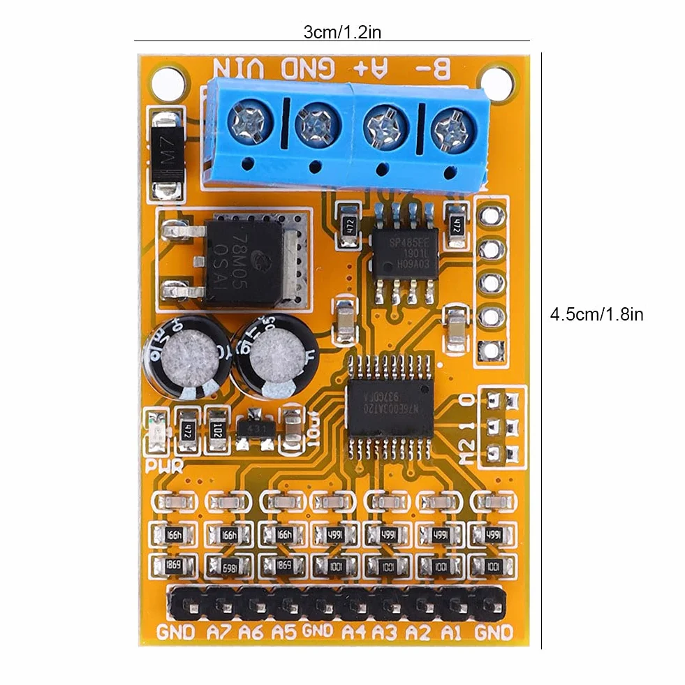 R4AVA07 7-kanałowy Analogowy Kolektor Napięciowy ADC Modbus RTU 03 06 Kod Funkcji, dokładność 1%, Pomiar od 0 do 5 V od 0 do 10 V, Obsługa 247 urządzeń Równoległych