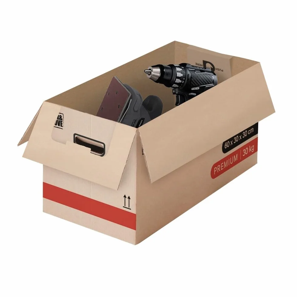Pack and Move - Zestaw 30 kartonów przeprowadzkowych premium - 60 x 30 x 30 - ekstremalna wytrzymałość 30 kg - wielokrotnego użytku - wzmocnione uchwyty - 2 naklejki w zestawie