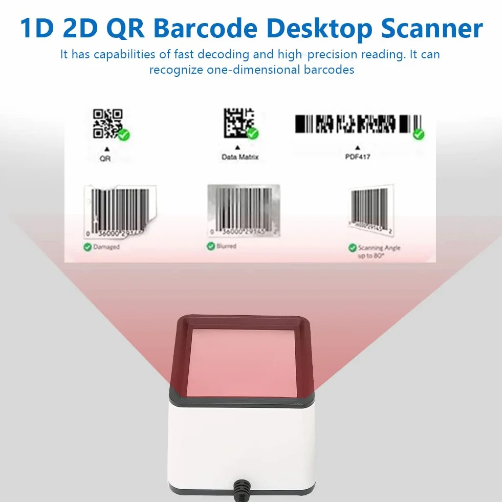 Skaner Kodów Kreskowych 1D 2D QR, Wielokierunkowy Skaner Kodów Kreskowych na Biurko, Automatyczny Czytnik Kodów Kreskowych Bez Użycia Rąk, dla Supermarketów, Biblioteki, Sklepu Detalicznego