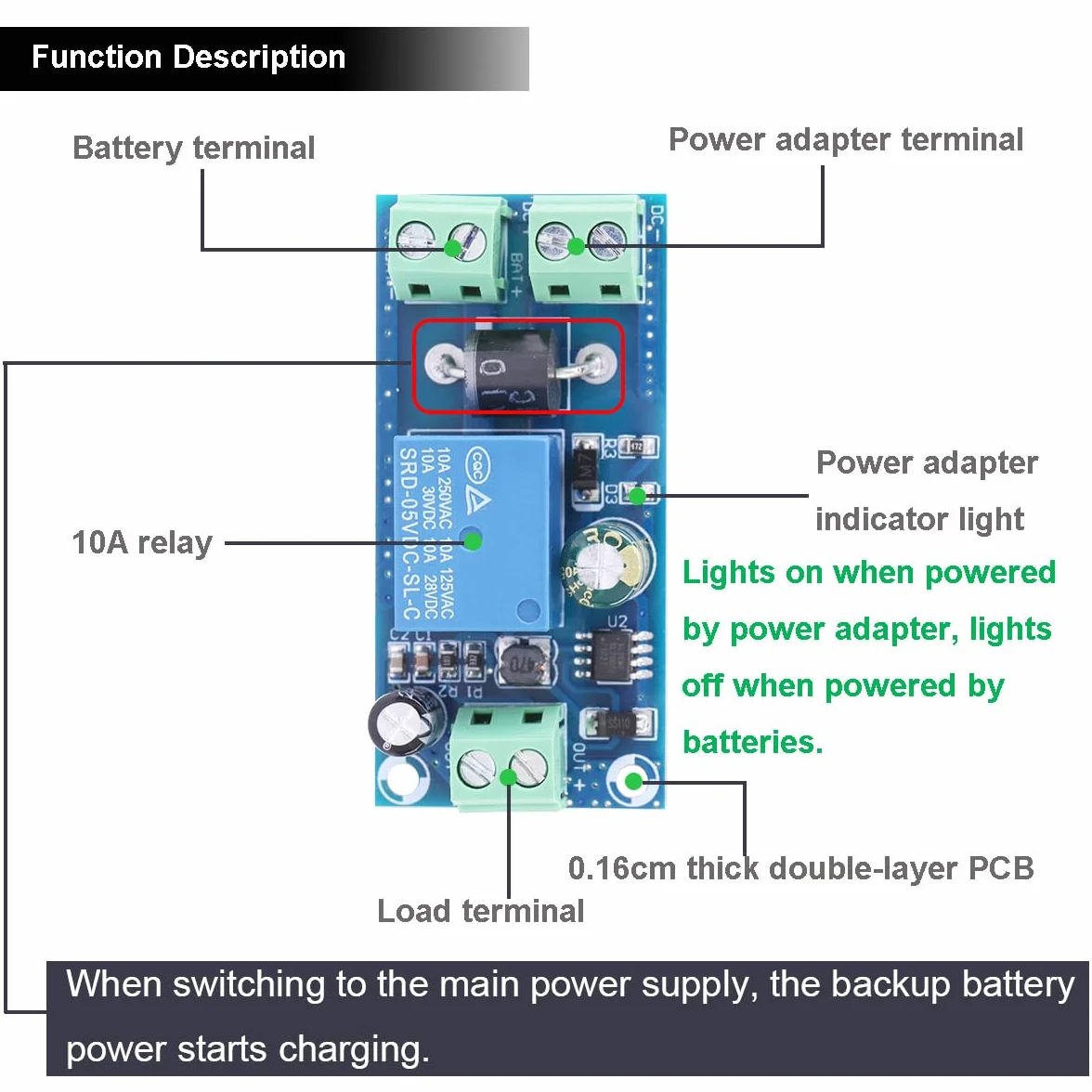 Moduł przełącznika zasilania DC 5V-48V 10A wyłącznik awaryjny z przewodami 20AWG