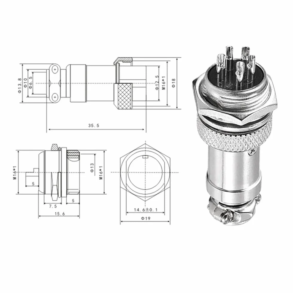 5 sztuk 5-biegunowych GX16 wtyczka Aviation, gwint 16 mm, metalowe złącze kablowe do lotnictwa, 5 A, męskie, żeńskie i lotnicze
