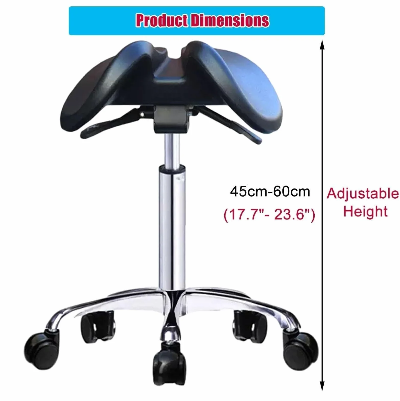 Ergonomiczne krzesło siodłowe z dzielonym stołkiem na kółkach 360° wysokość
