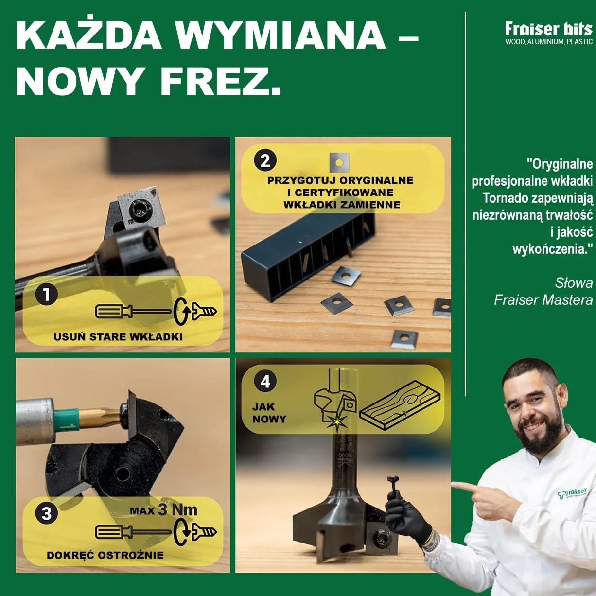Fraiser Płytki obrotowe HM/Widia do frezarki czołowej Tornado 10 sztuk 12 x 12 mm