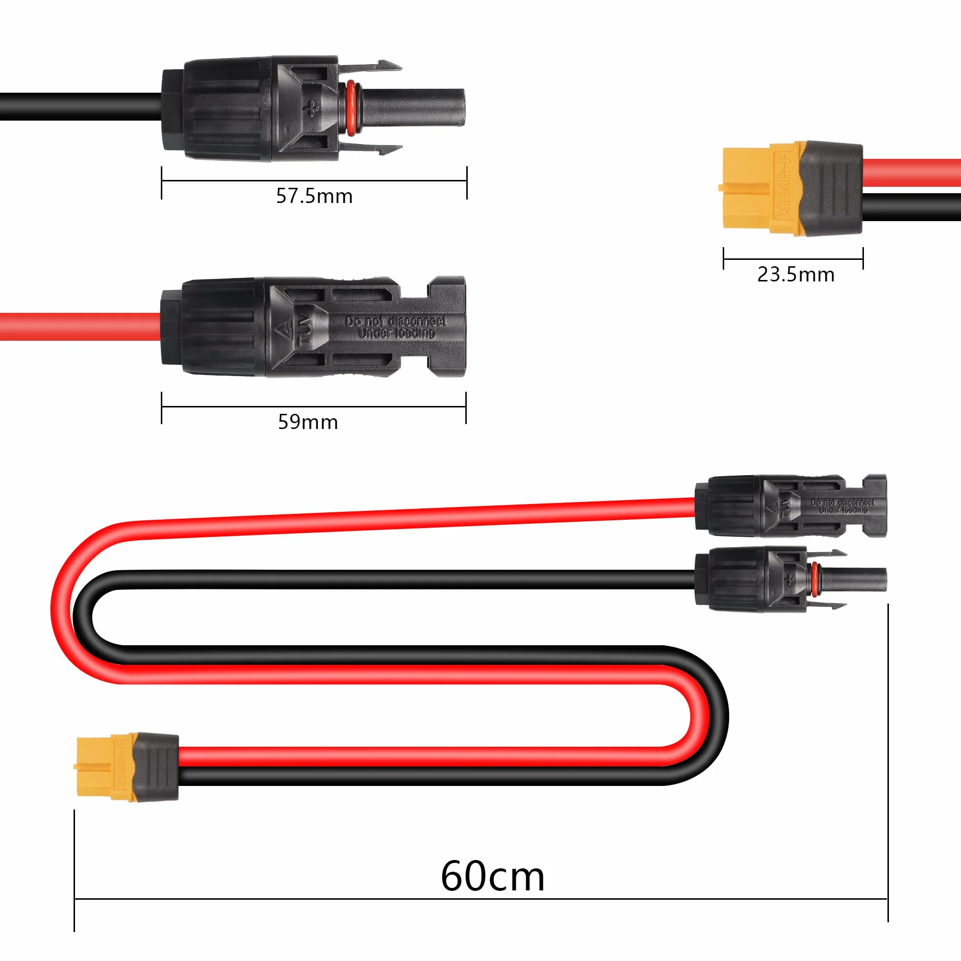 Kabel zasilający słoneczny XT60 3mm² 60cm 12AWG do przenośnej stacji zasilania generatora solarnego