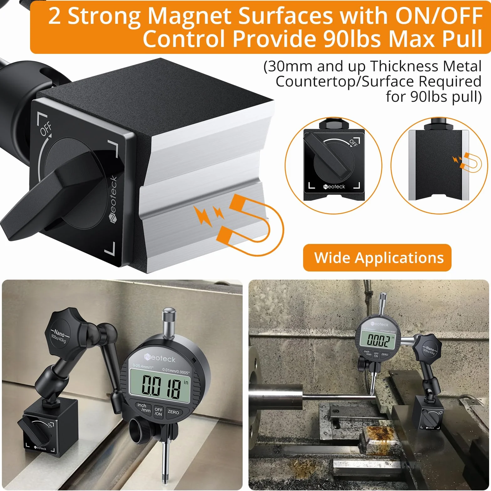 Neoteck Zegar pomiarowy i stopka magnetyczna 25,4 mm, zestaw cyfrowych zegarów pomiarowych (0,0005"/0,01 mm) z walizką do przechowywania, narzędzie pomiarowe, elektroniczny zegar pomiarowy do