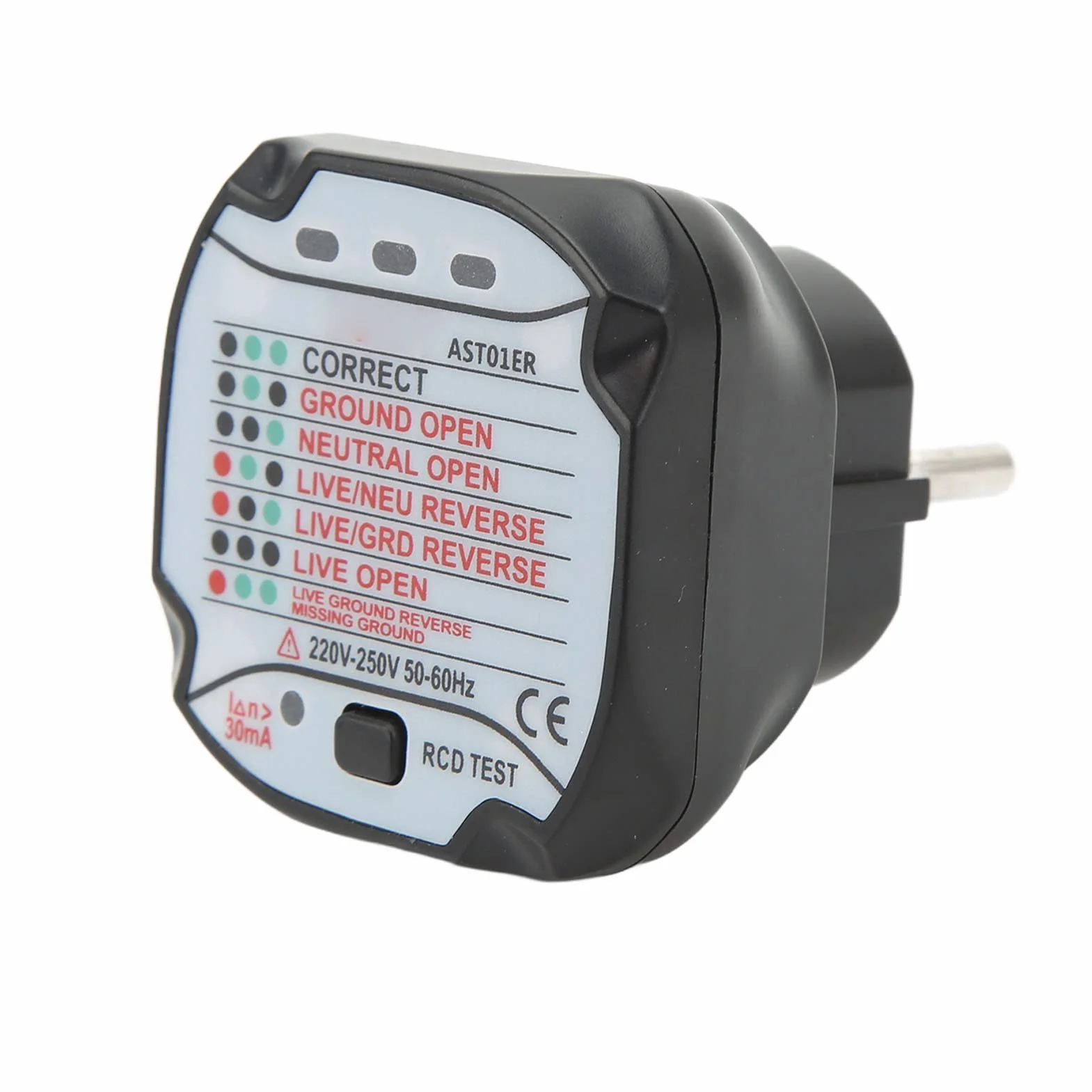 BSIDE AST01ER Tester Zasilania Wtyczki Test Pomiaru Biegunowości Linii Uziemienia Test Elektryczny Urządzenie Tester Gniazda Wtyczka UE 220 V-250 V