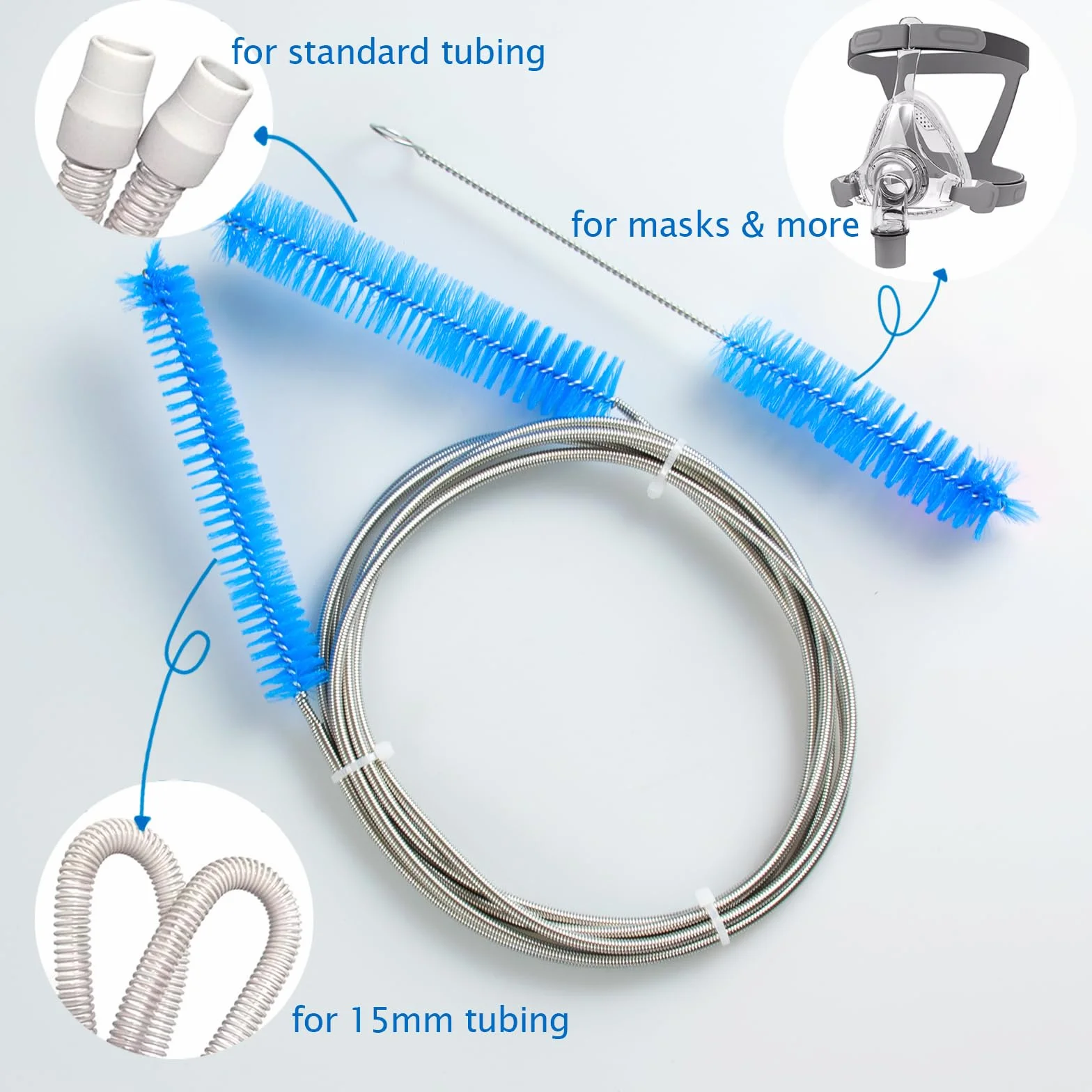 cpap szczotka do czyszczenia węża 8 w 1, 2 szt., szczotka do rur CPAP / akcesoria (niebieska)