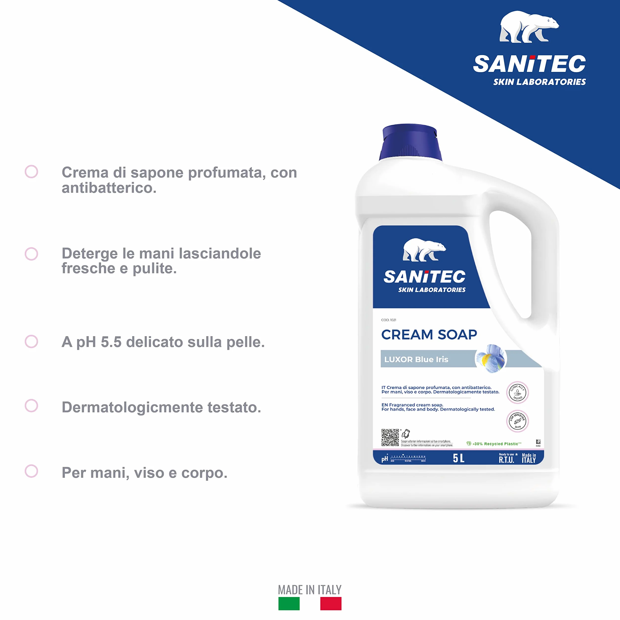 Sanitec Luxor Blue Iris perfumowany krem do mydła nawilżający z gliceryną antybakteryjny pH 5,5 5