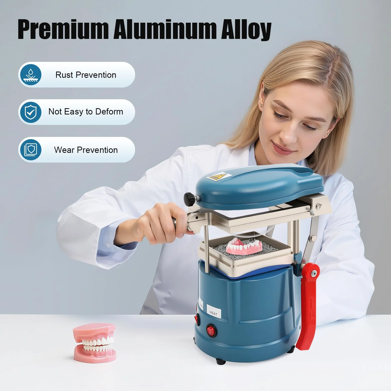 Maszyna do formowania próżniowego dentystycznego, 220 V, 800 W, parametry laboratoryjne, termoformowanie, wyposażenie silnika, regulowany materiał do pielęgnacji zębów części formowanej