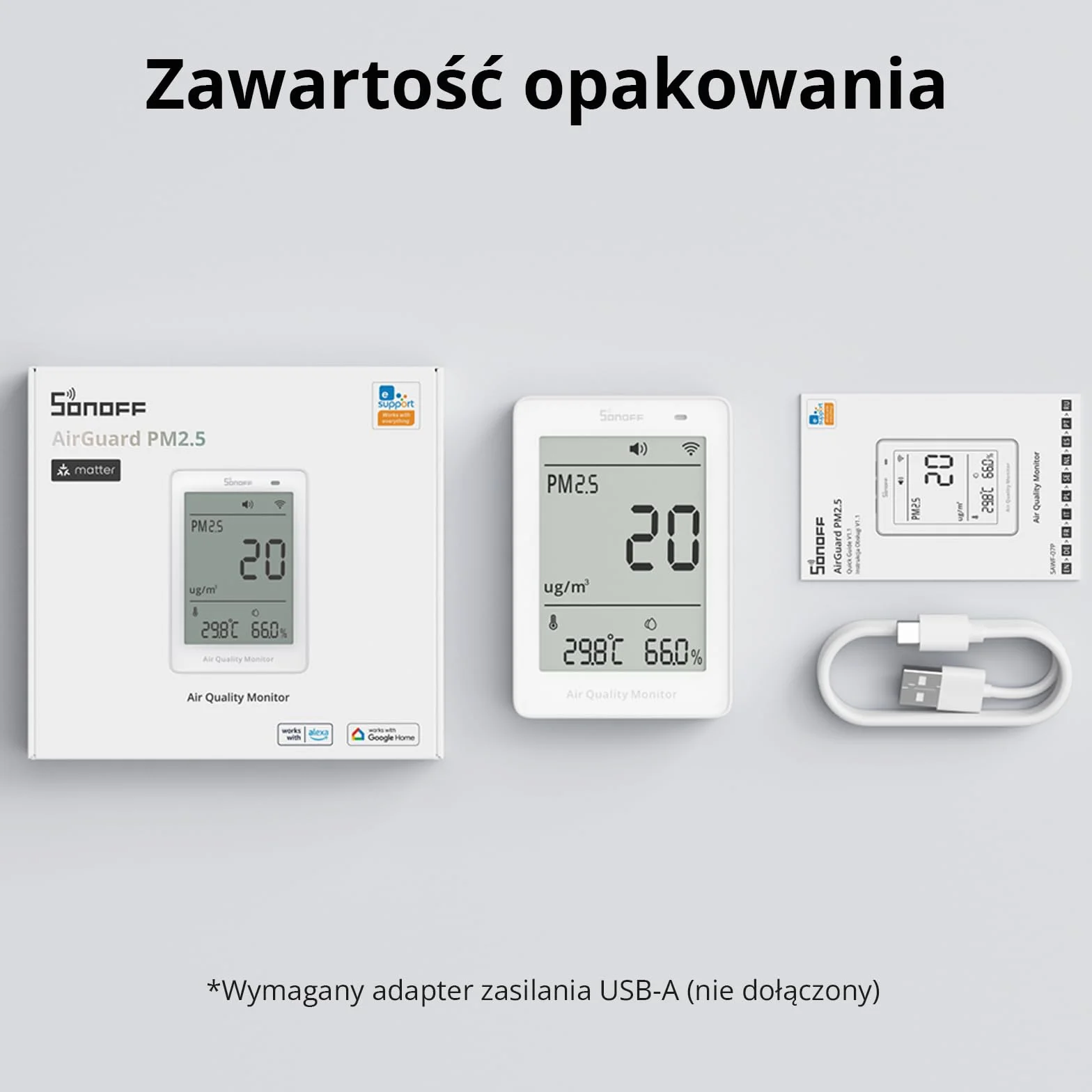 SONOFF Inteligentny Monitor Jakości Powietrza PM2.5 PM10 Temperatura Wilgotność WiFi 2.4GHz Ekran 3.73 Cala Matter