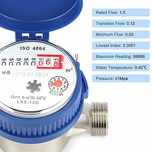 Zimny wodomierz do ogrodu, 1,5 m3/h 0-40 ℃ mechaniczny wodomierz 15 mm 1/2 cala przepływomierz wody, miedź