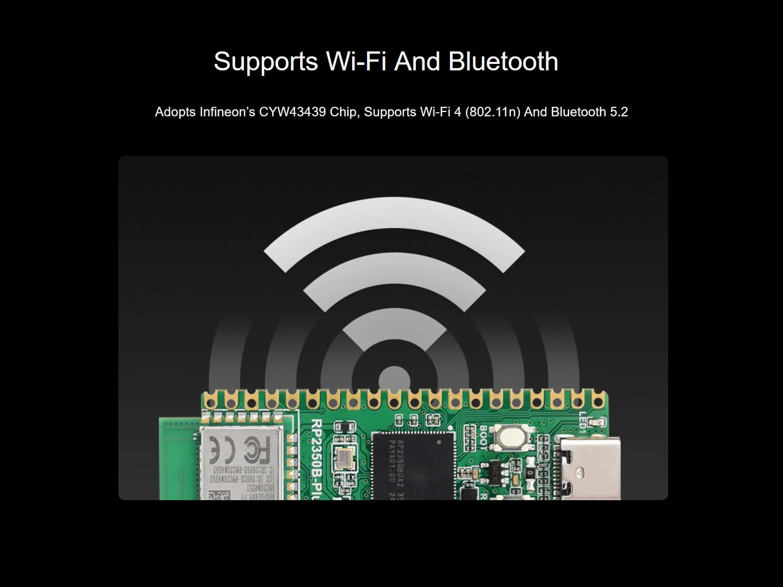 Waveshare RP2350 Płyta rozwojowa mikrokontrolera RP2350B-Plus-W, wyposażona w moduł radia Raspberry Pi 2, obsługa Wi-Fi i Bluetooth, wbudowany 520 KB SRAM i 16 MB pamięci flash on-chip