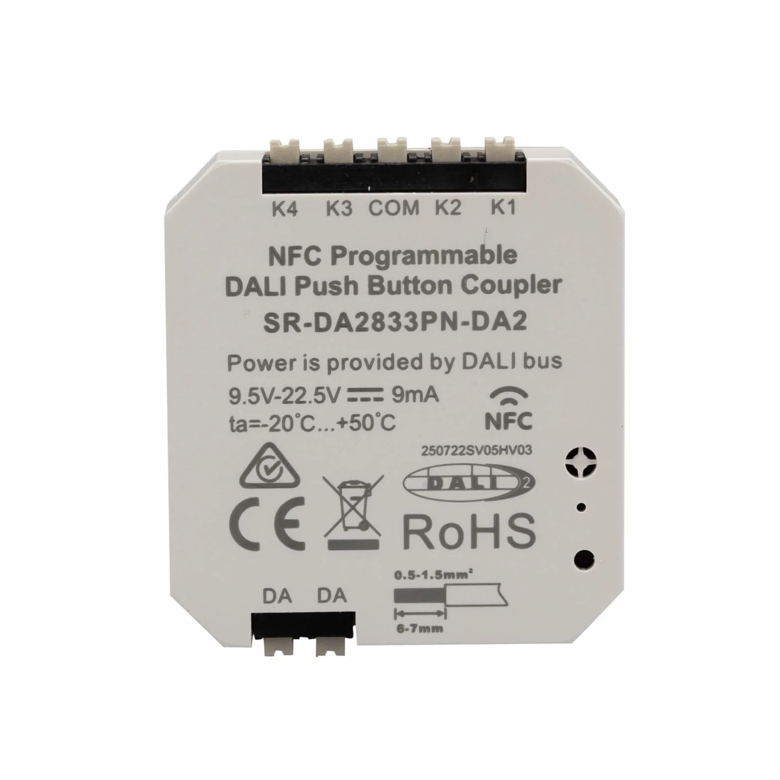 CONNEX SR-DA2833PN-DA2 NFC programowalny 4-kanałowy łącznik przycisków DALI-2, podtynkowy, zasilanie magistralowe