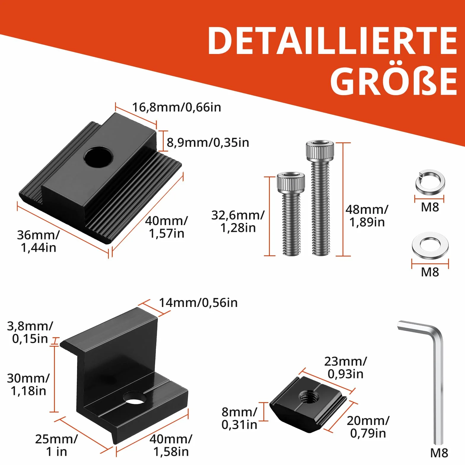 GETLITOOL Aluminiowy uchwyt na panel słoneczny 30 mm, uchwyt Z do paneli fotowoltaicznych