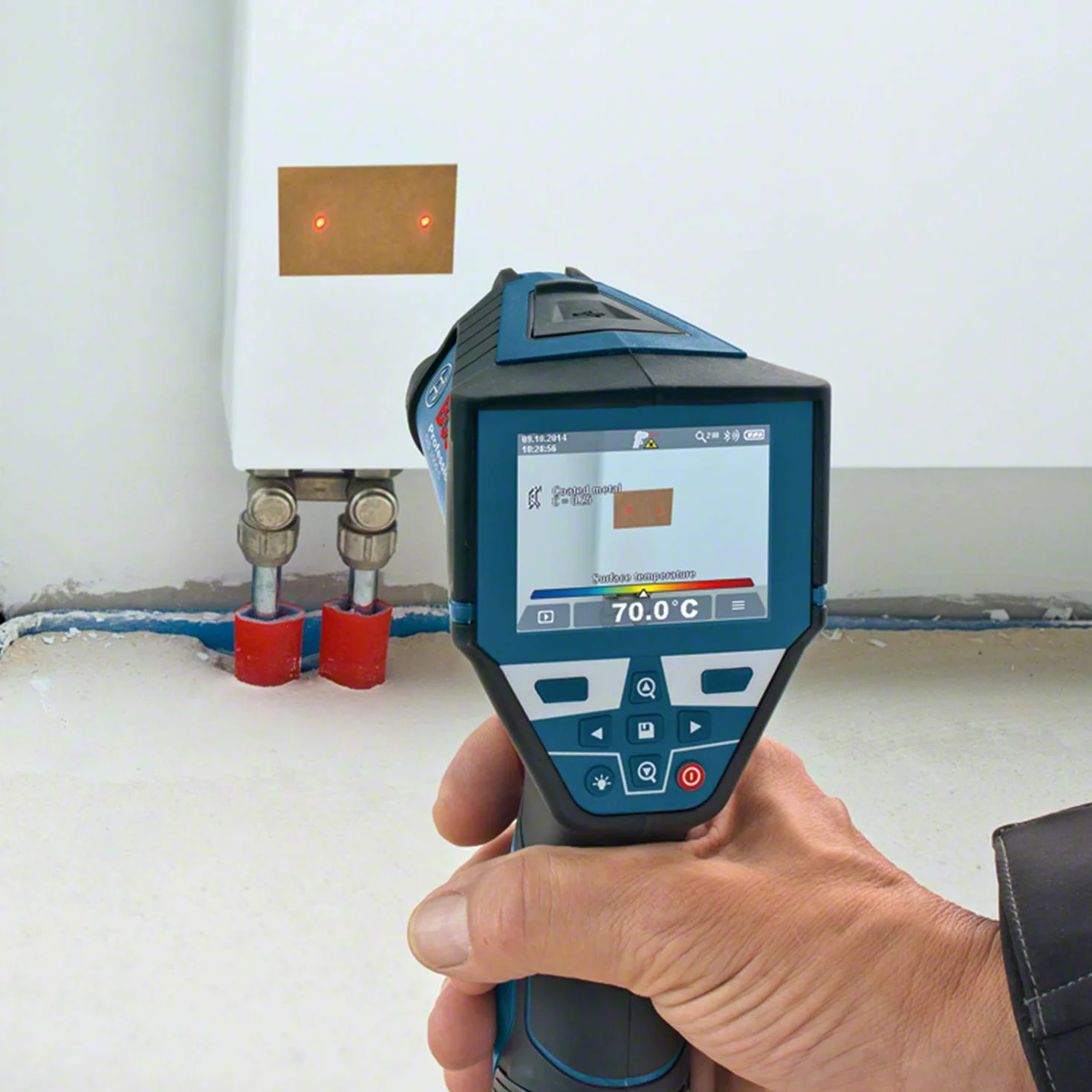 Bosch Professional Termometr na podczerwień GIS 1000 C (funkcja aplikacji, zakres temperatury: –40°C do 1000°C, 4 baterie AA, opakowanie kartonowe)