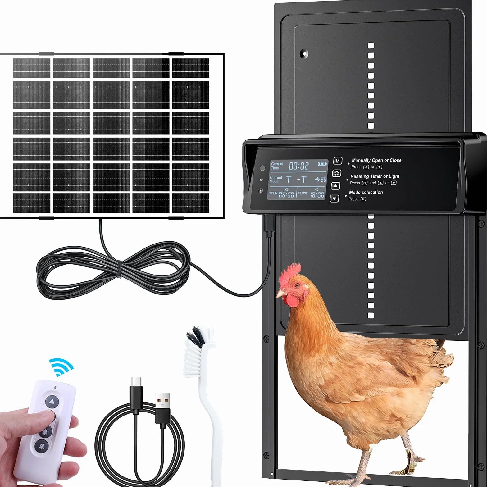 Porta per Pollaio Automatica,Porta Automatica Pollaio Solare,Porta Pollaio Automatica con Timer, Display LED, Sensore di Luce, Telecomando,apriporta in modo sicuro