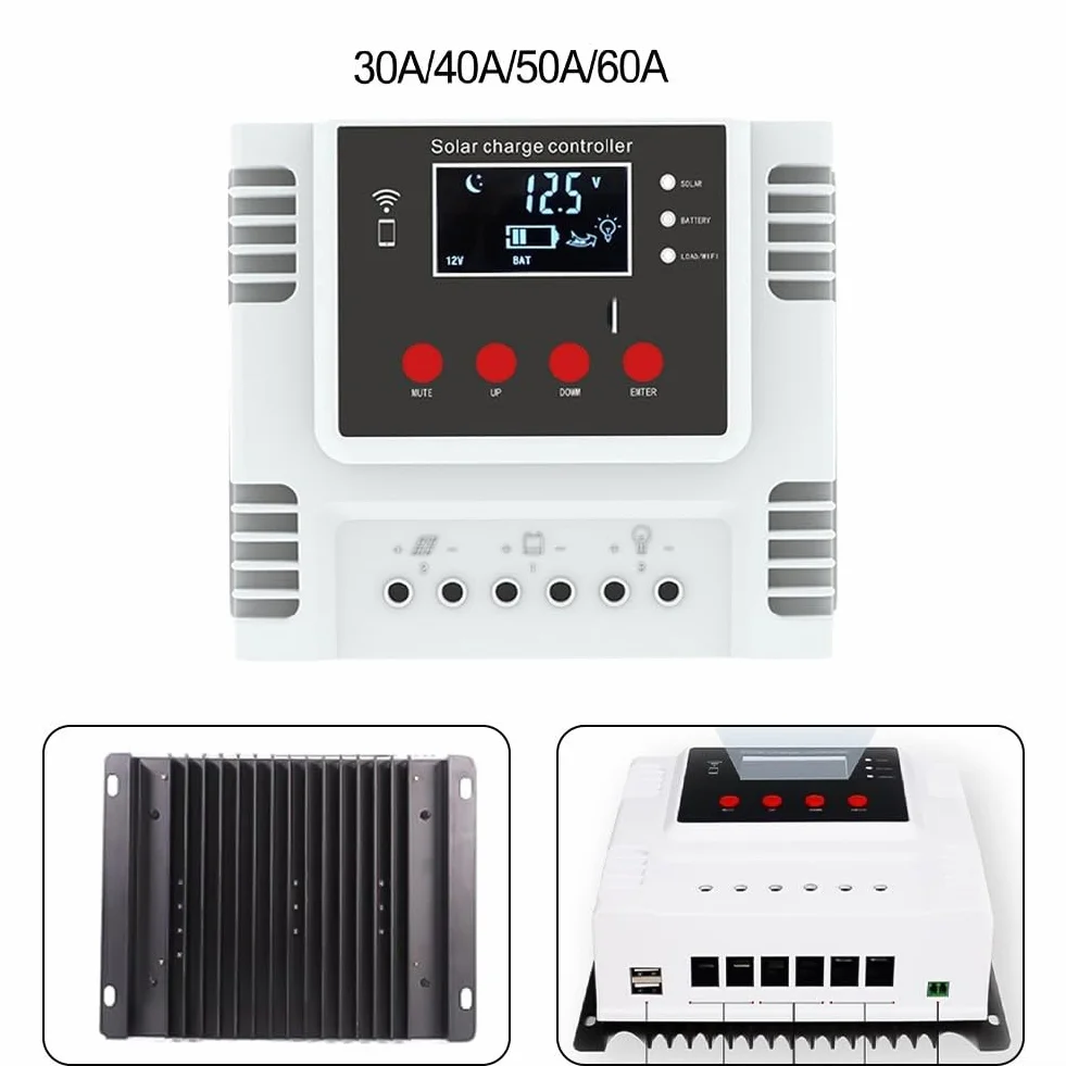 Regulator ładowania solarnego 30 A 40 A 50 A 60 A z aplikacją WiFi do monitorowania w czasie rzeczywistym i regulacji parametrów (40 A)