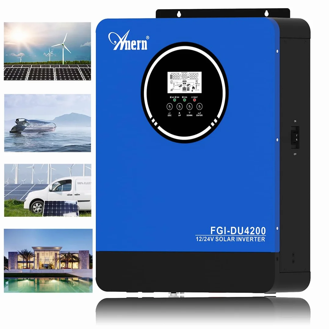Anern Hybrydowy Falownik Solarny 2kW 4kW Off-Grid Sinusoidalny 12V/24V DC 220V/230V AC MPPT 100A