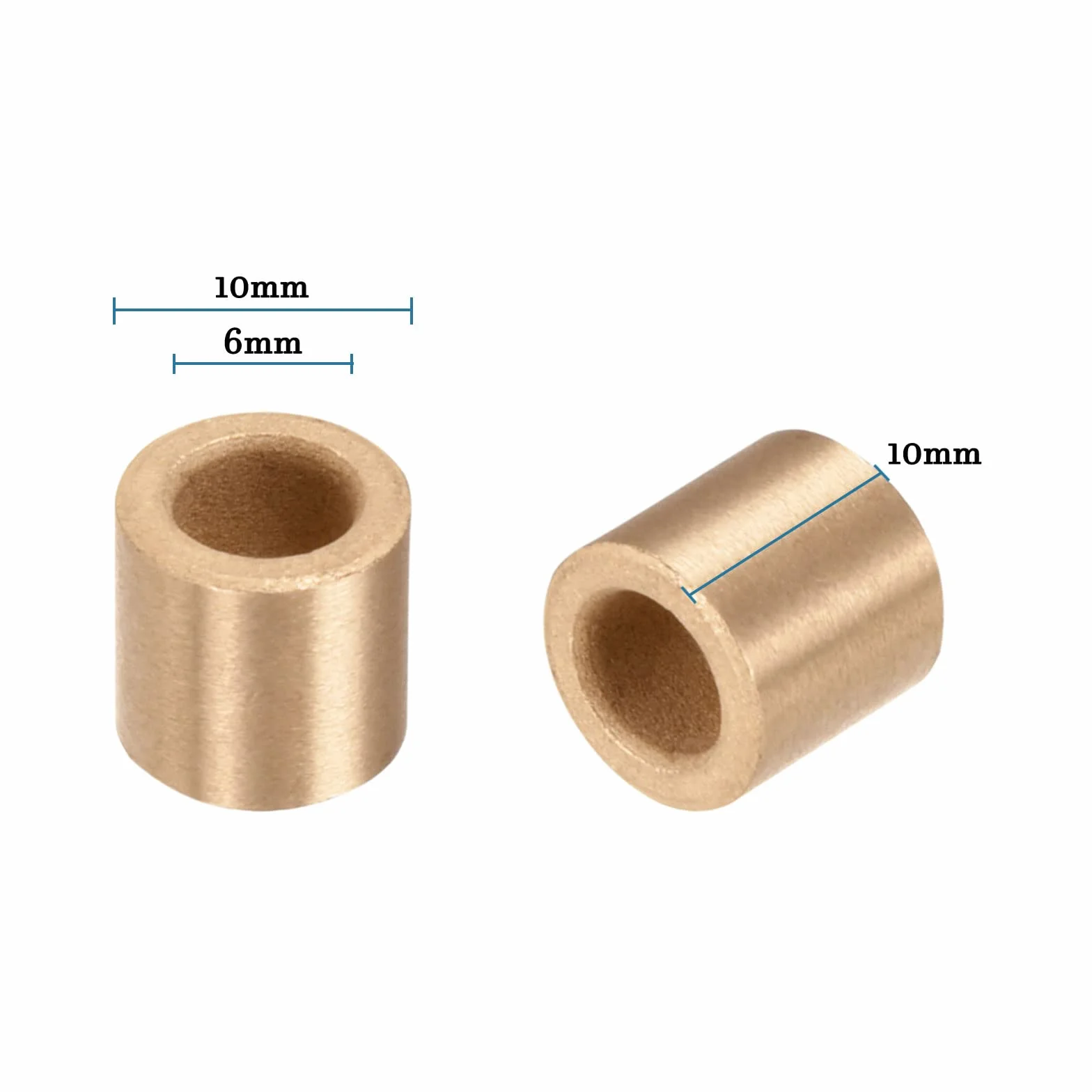 QUARKZMAN 6mm x 10mm x 10mm Łożysko Tuleja x 10szt Samosmarujące cyny Brązowe Tuleje do urządzeń elektrycznych i domowych
