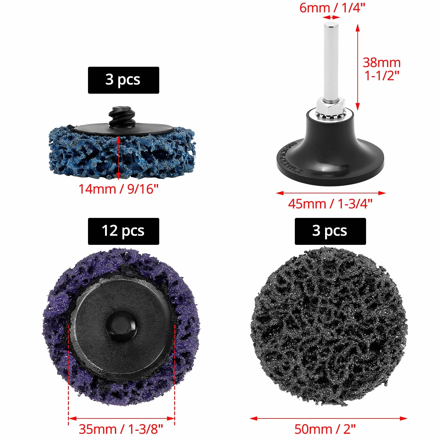 QWORK® 17-częściowy zestaw tarcz CSD 50 mm tarcza szlifierska do czyszczenia zgrubnego, tarcza do obróbki powierzchni, usuwanie rdzy i farby