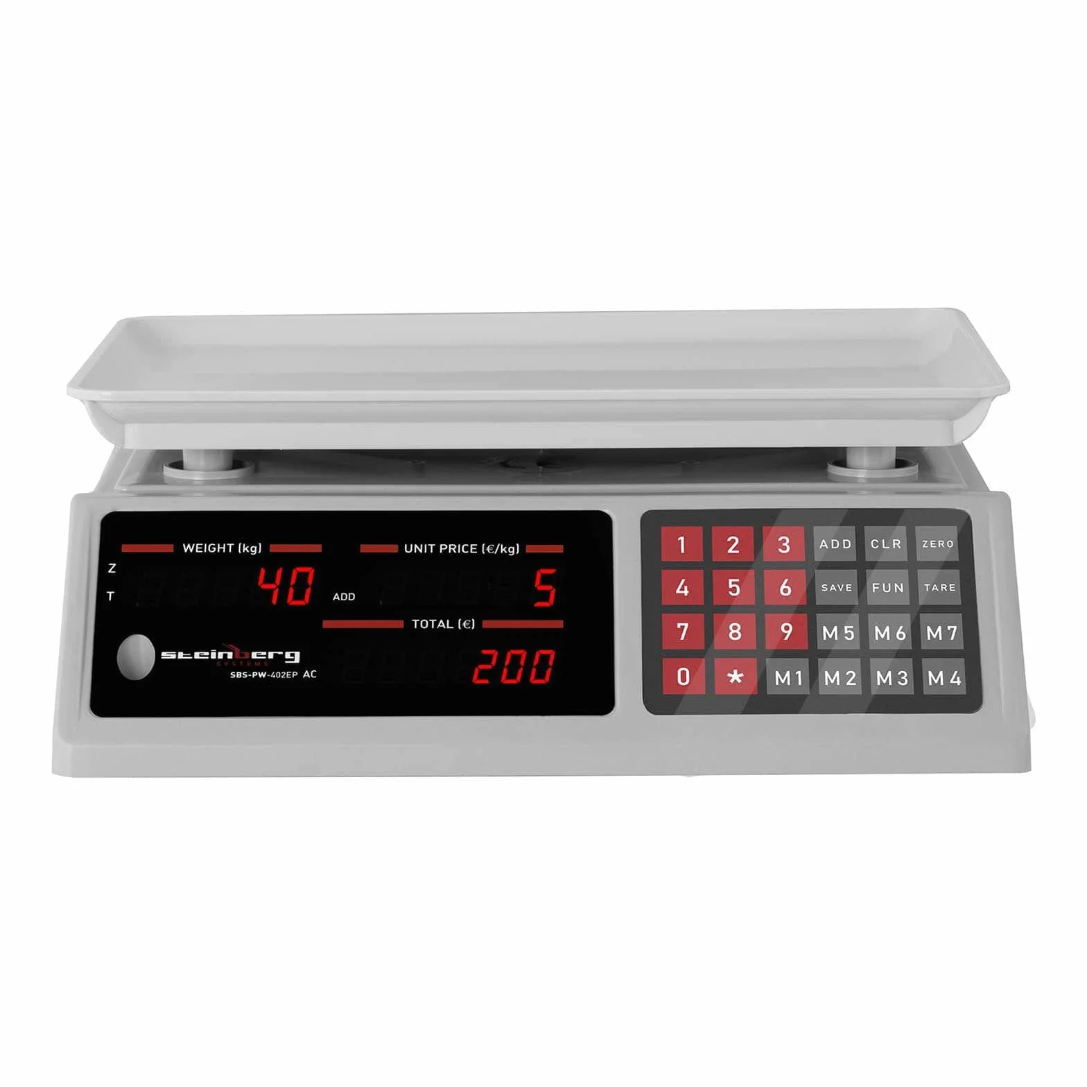 Steinberg Systems Waga kontrolna 40 kg / 2 g Waga cyfrowa 7 miejsc pamięci, waga stołowa z wyświetlaczem LED, wbudowany akumulator