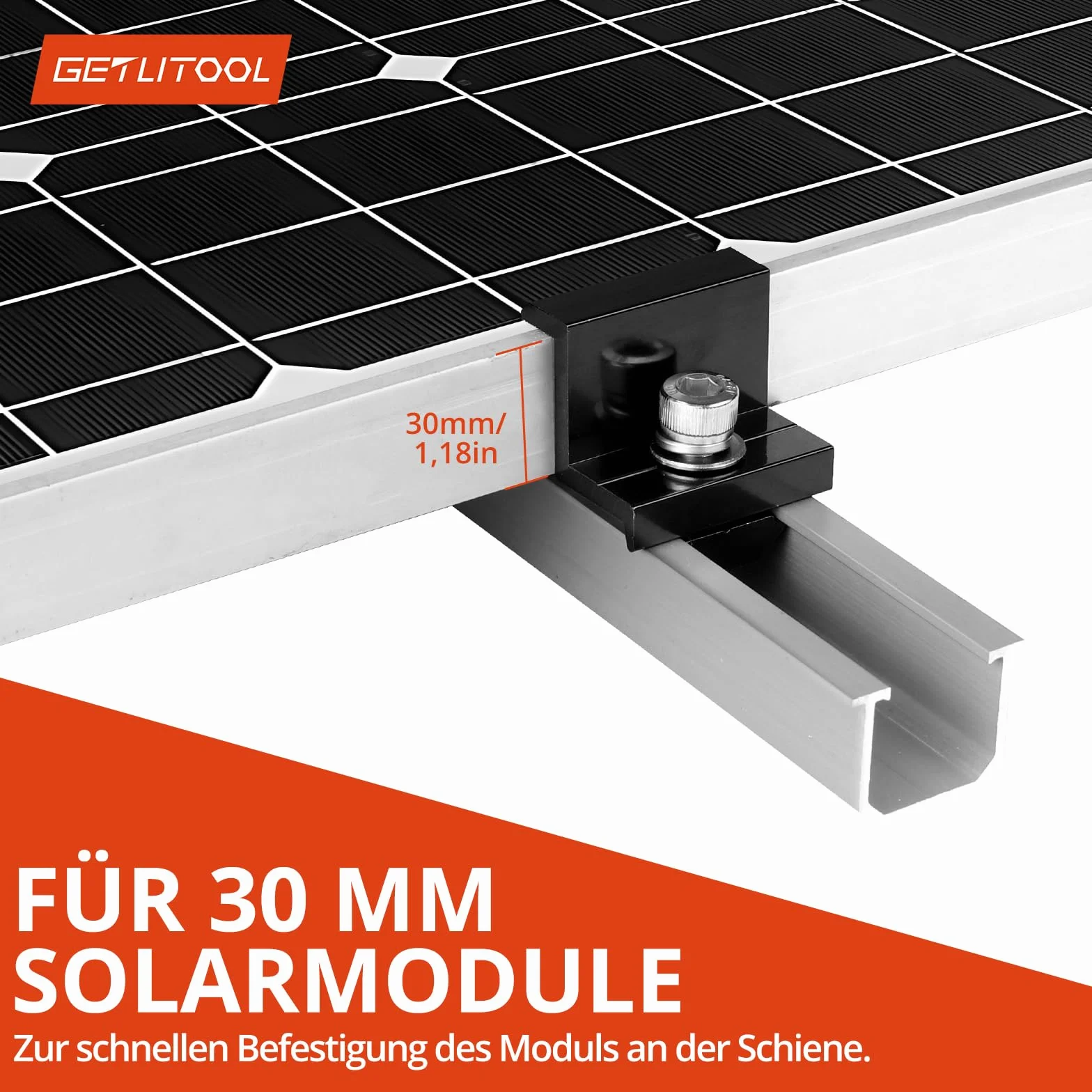 GETLITOOL Aluminiowy uchwyt na panel słoneczny 30 mm, uchwyt Z do paneli fotowoltaicznych