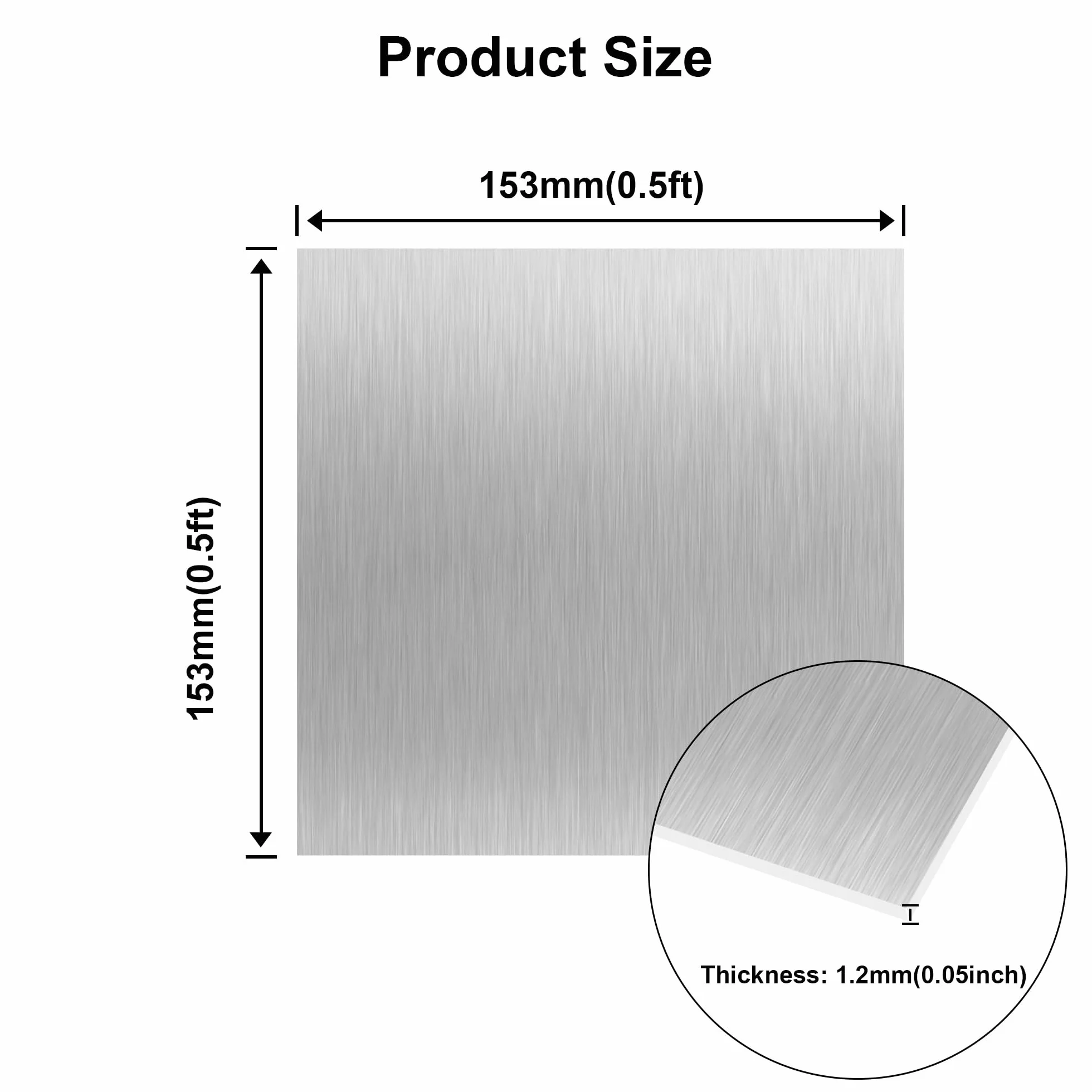 Blacha ze stali nierdzewnej 304, 153 mm x 153 mm, grubość 1,2 mm, prostokątna blacha ze stali nierdzewnej, z folią ochronną, do modelarstwa, rzemiosła i DIY (2 sztuki)