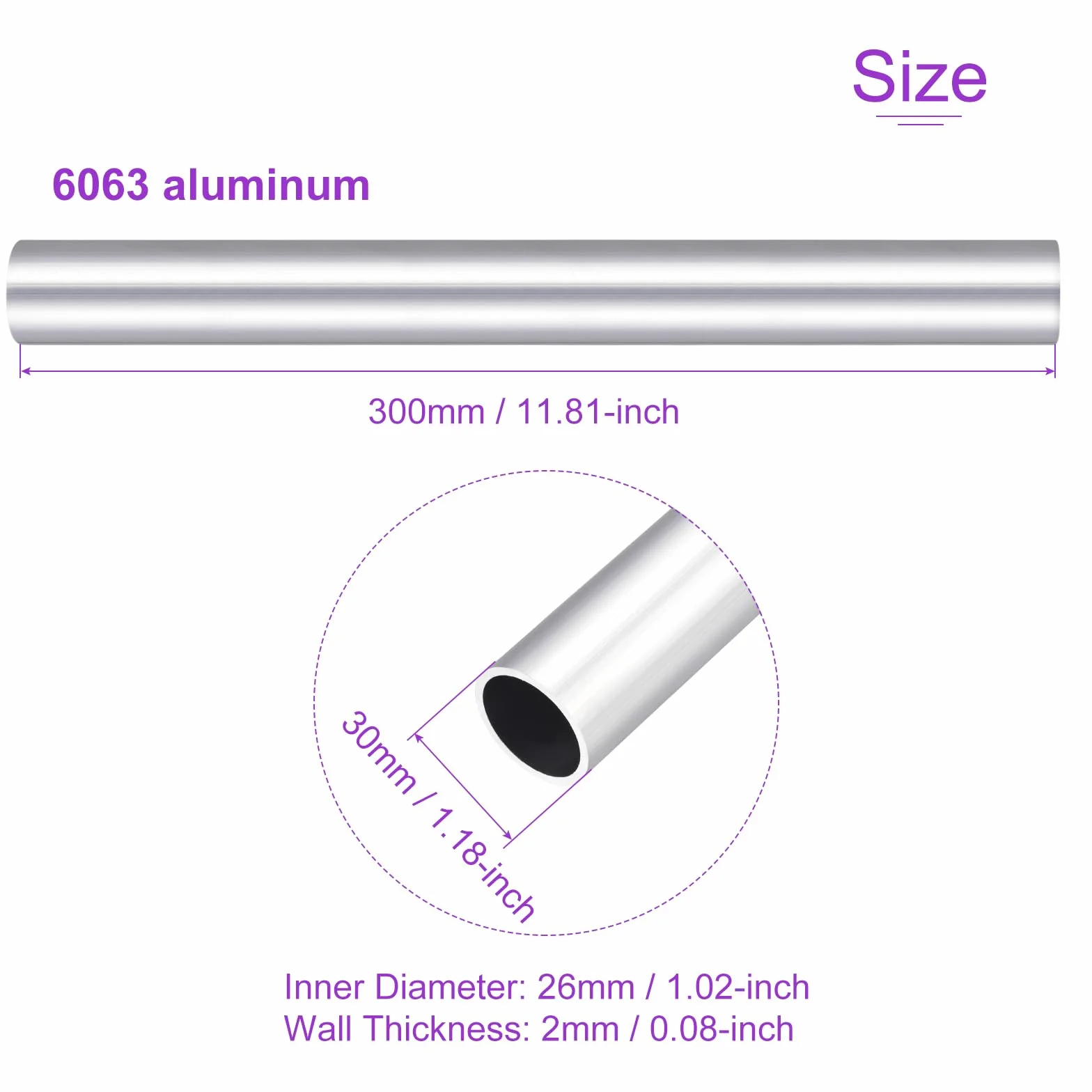 DMiotech (30 mm średnica zewnętrzna x 26 mm ID) 6063 aluminiowa okrągła rura o długości 300 mm przemysłowe metalowe rury do budowy ram maszyn projekty DIY