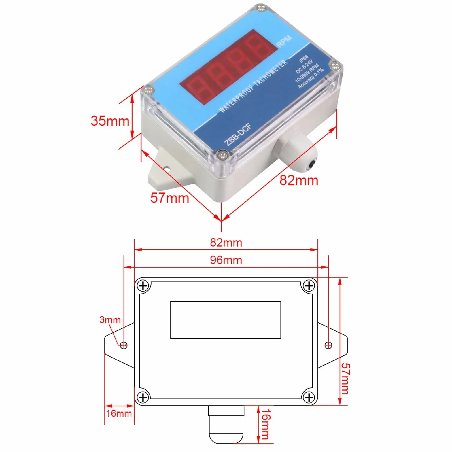 Oumefar Tachometr Cyfrowy 10-9999 RPM Czujnik Hall IP68 Wyświetlacz LED 8-24V DC
