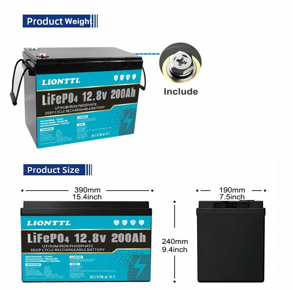 Lifepo4 akumulator 12 V 200 Ah 5000 Deep Cycle litowy do magazynowania energii fotowoltaiki kempingu