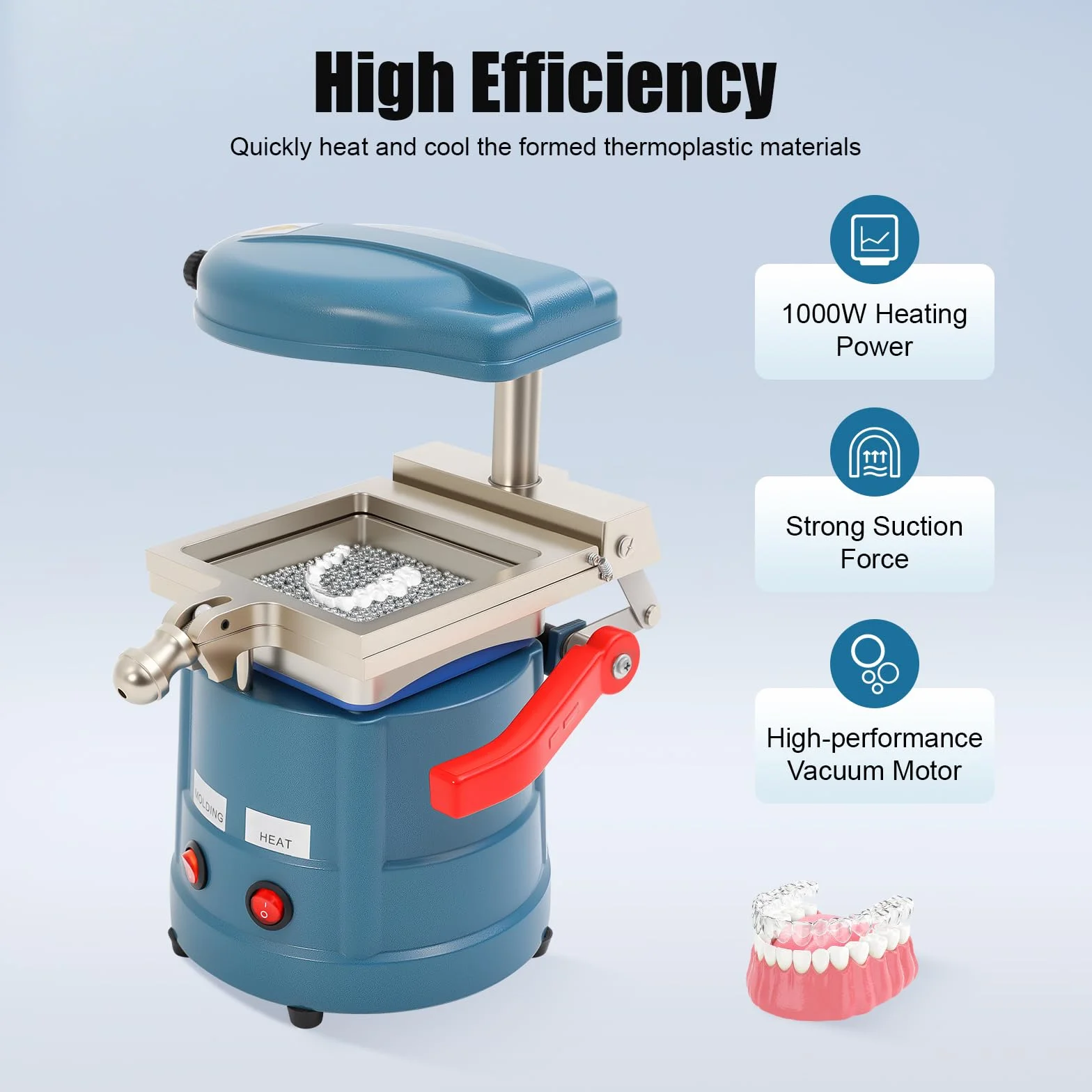 Maszyna do formowania próżniowego dentystycznego, 220 V, 800 W, parametry laboratoryjne, termoformowanie, wyposażenie silnika, regulowany materiał do pielęgnacji zębów części formowanej