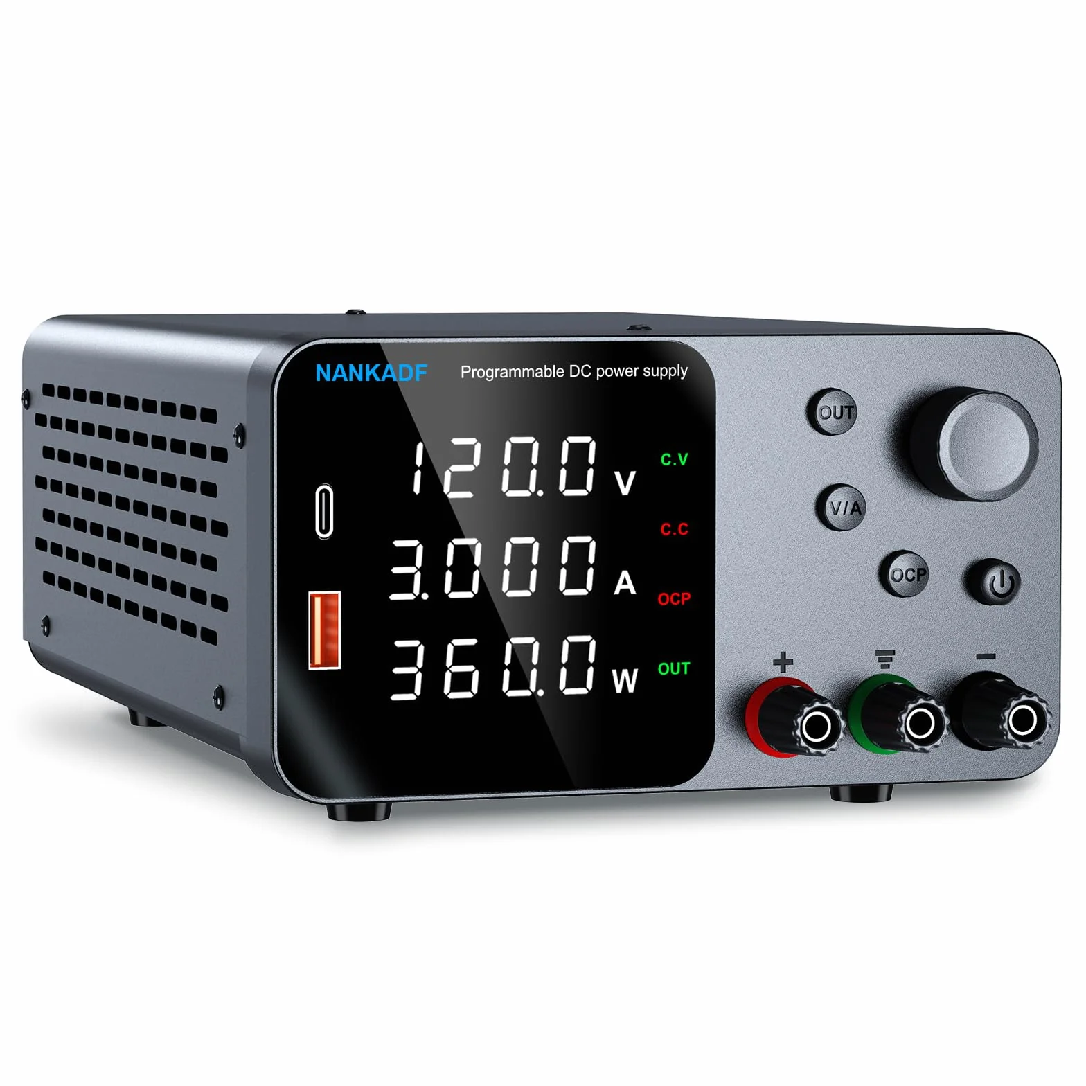 Zasilacz laboratoryjny 120V 3A prądu stałego z USB-A/Type-C i kontrolą kodera