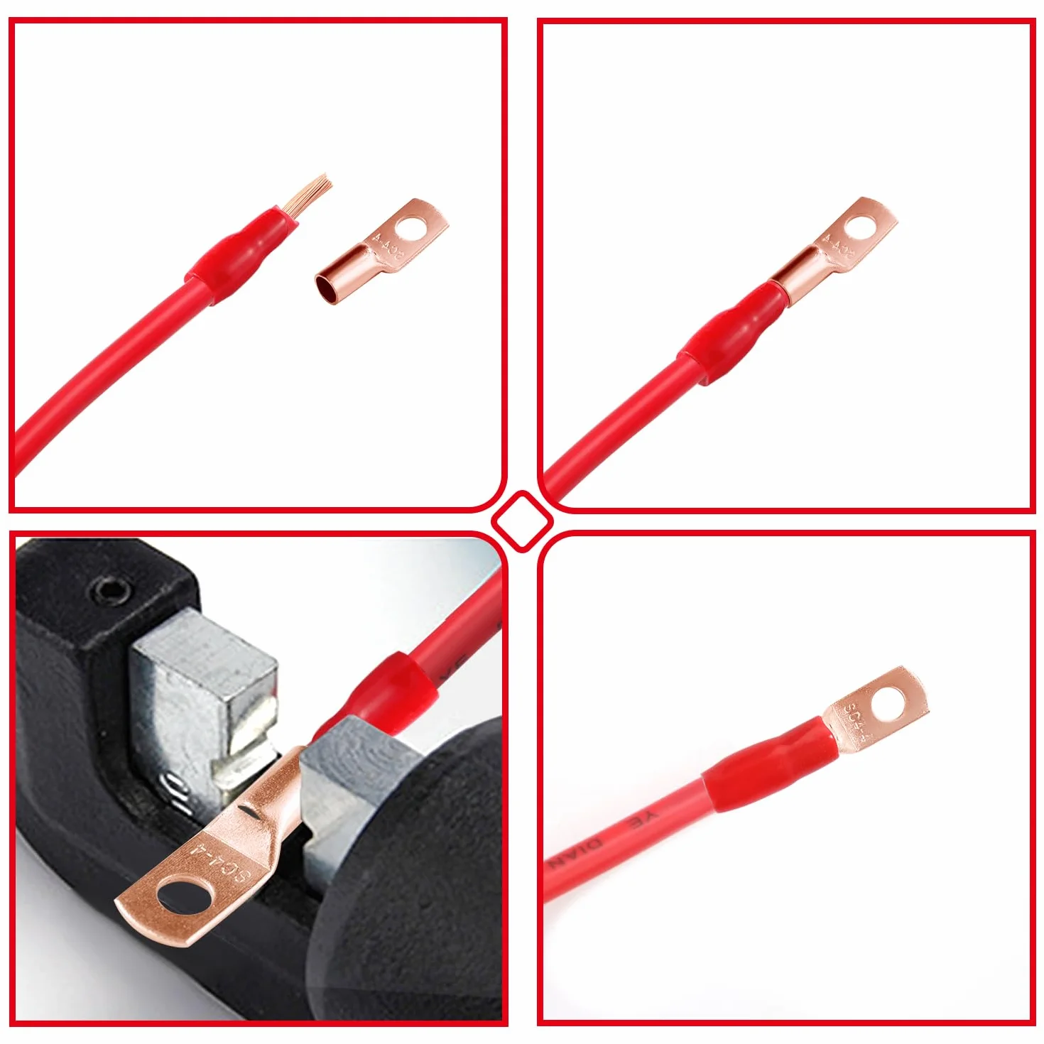 YIXISI 40 Sztuk M10 SC25-10 AWG4 Zaciski Pierścieniowe, Zestaw Rurowy Kabel Akumulatora Kończy, Się Miedziane Końcówki Przewodów, z Tulei Izolacyjnych, do Kabli Elektrycznych, Złoty