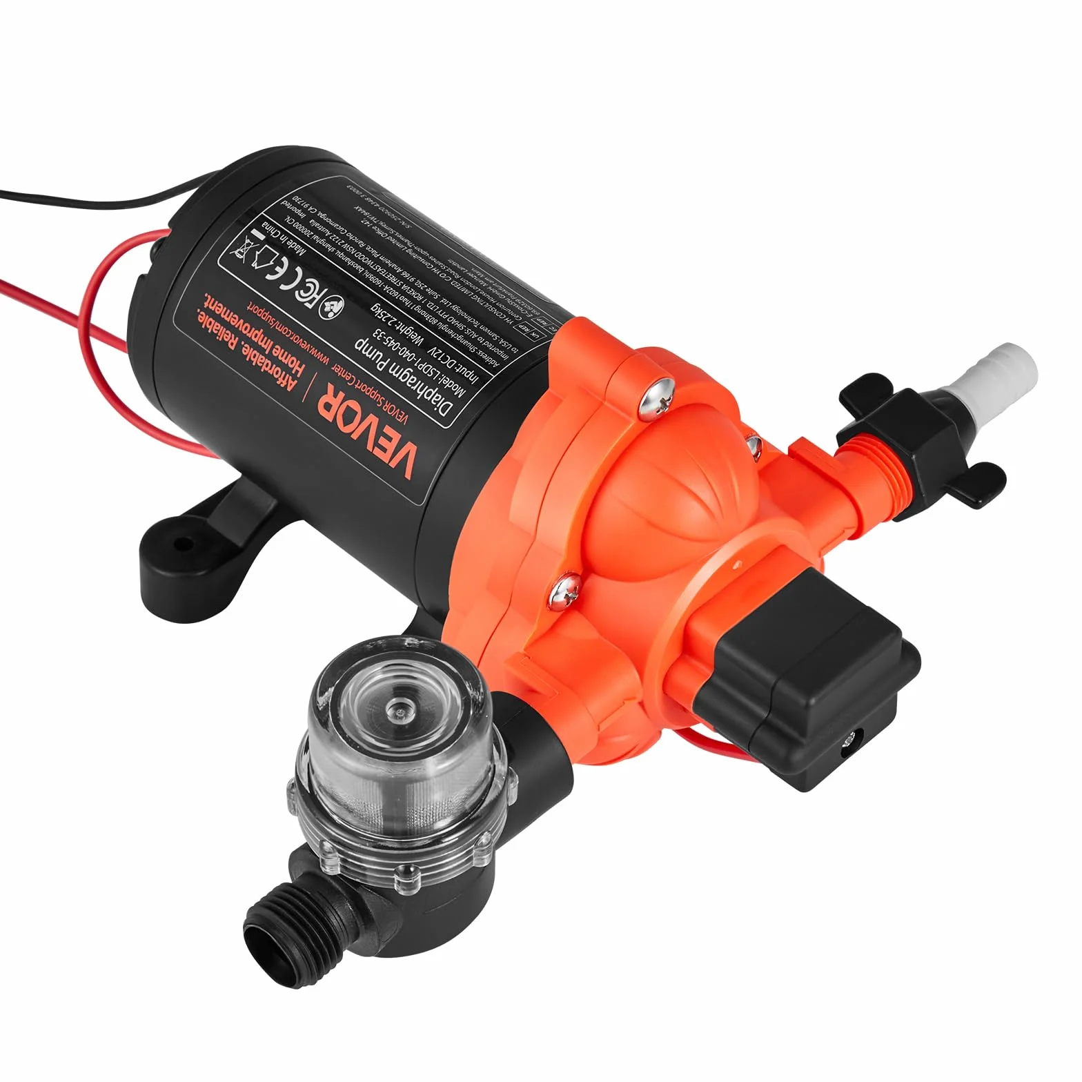 VEVOR Pompa membranowa, 12 V DC, 15,1 l/min, samozasysająca 3-komorowa pompa wodna z automatycznym przełącznikiem ciśnieniowym, ciśnienie 2,75 bar, do przyczep kempingowych, statków, jachtów, myjni