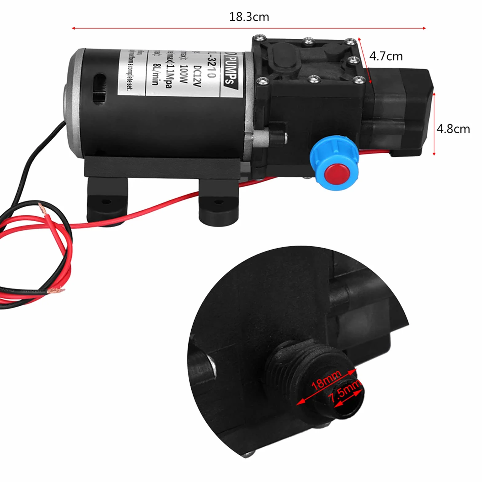Pompa Wodna DC 12 V Wysokociśnieniowa Membranowa Pompa Wodna 160 Psi 100 W 8 L/min Samozasysająca Pompa Wodna Wydajna Automatyczna Pompa Ciśnieniowa Mocna Pompa Automatyczna,